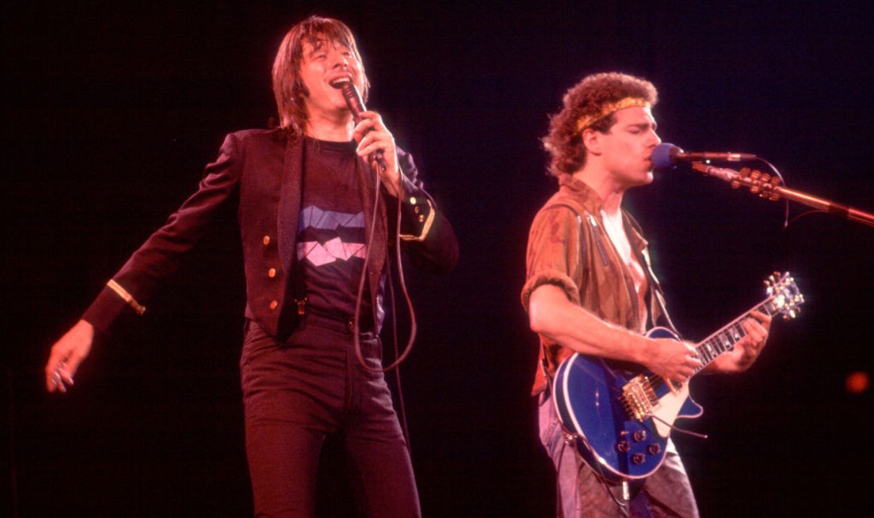 Singer Steve Perry, left, and guitarist Neal Schon of Journey perform at the Rosemont Horizon in Rosemont, Illinois, June 10, 1983.
