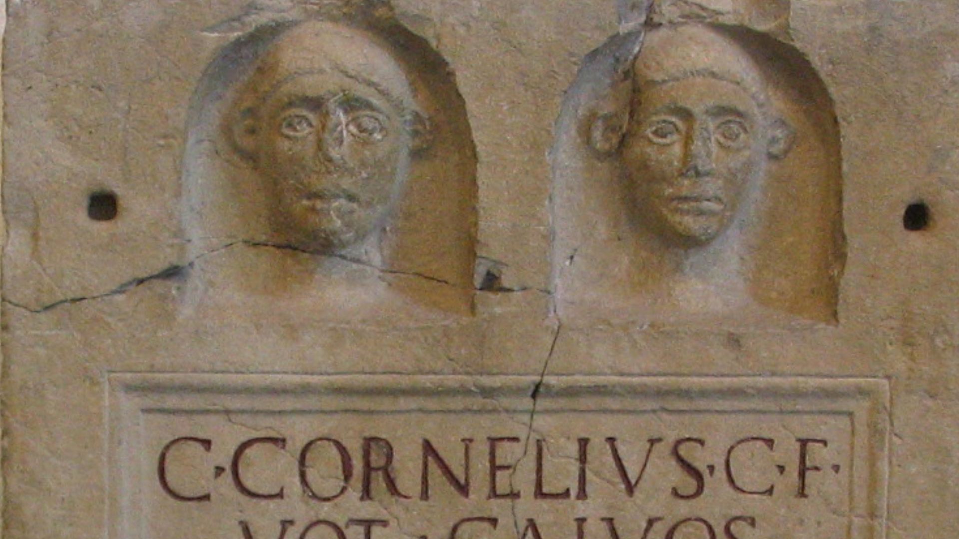Ancient-Roman stele of two brothers of the Gens Cornelia, in the former Archaeological Museum of Bergamo. CIL V 5154. Photo by Giorces.