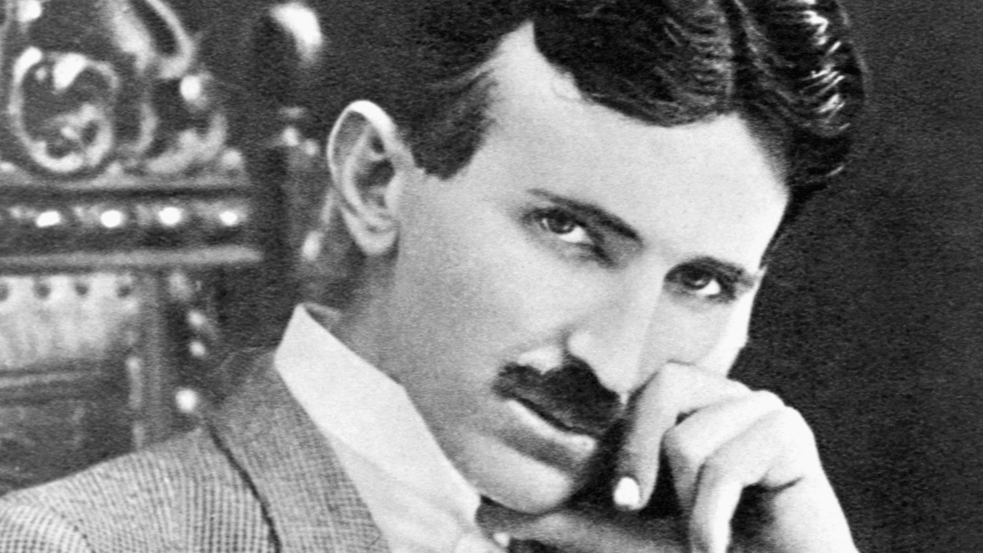 A photograph of Nikola Tesla (1856-1943) at age 40.