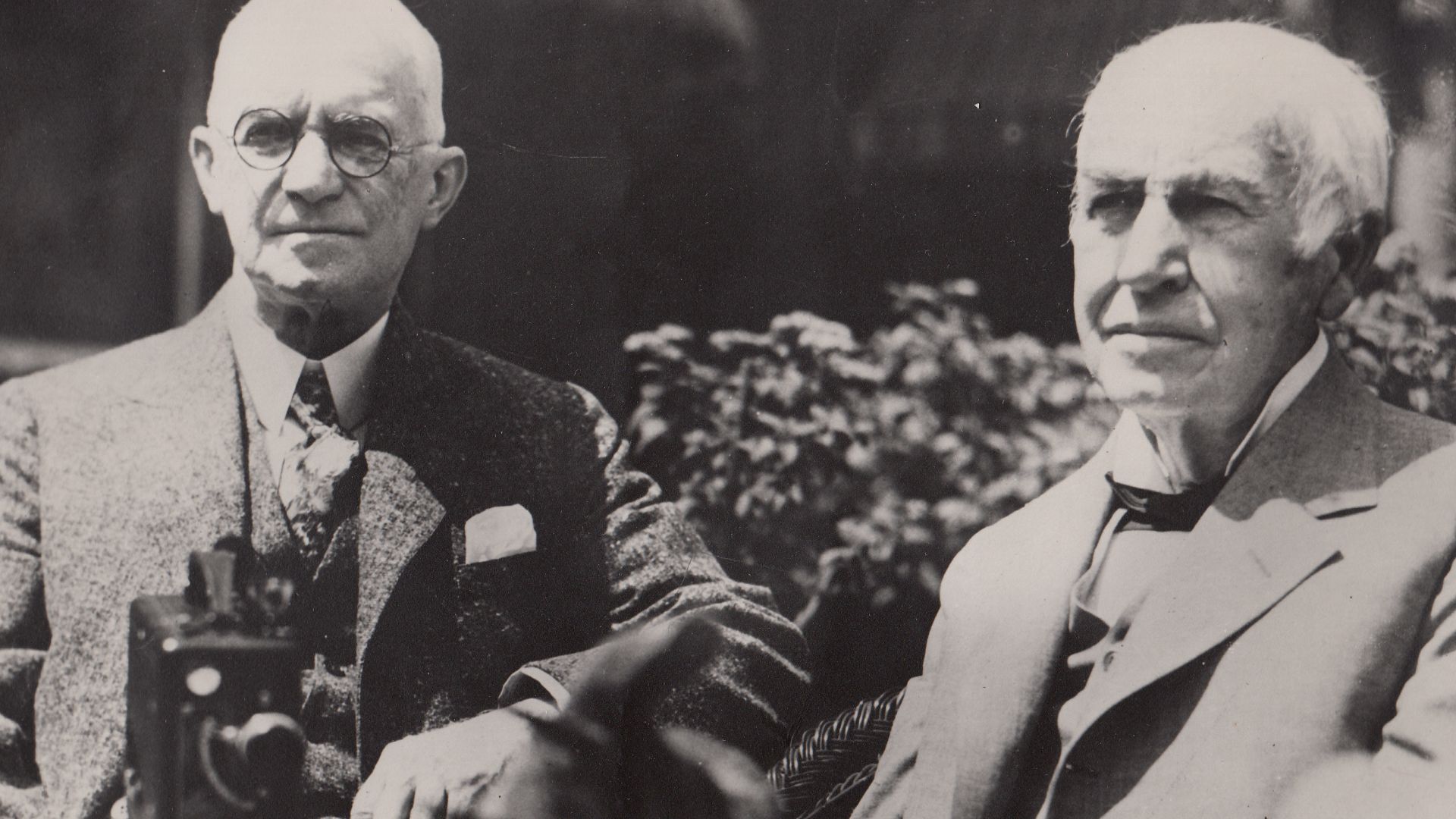 George Eastman and Thomas Edison at the introduction of Kodacolor film at Eastman's house.
Keywords: thomas edison; george eastman; motion pictures; Edison; Thomas A.; (EDIS Historical Photo Series Name)