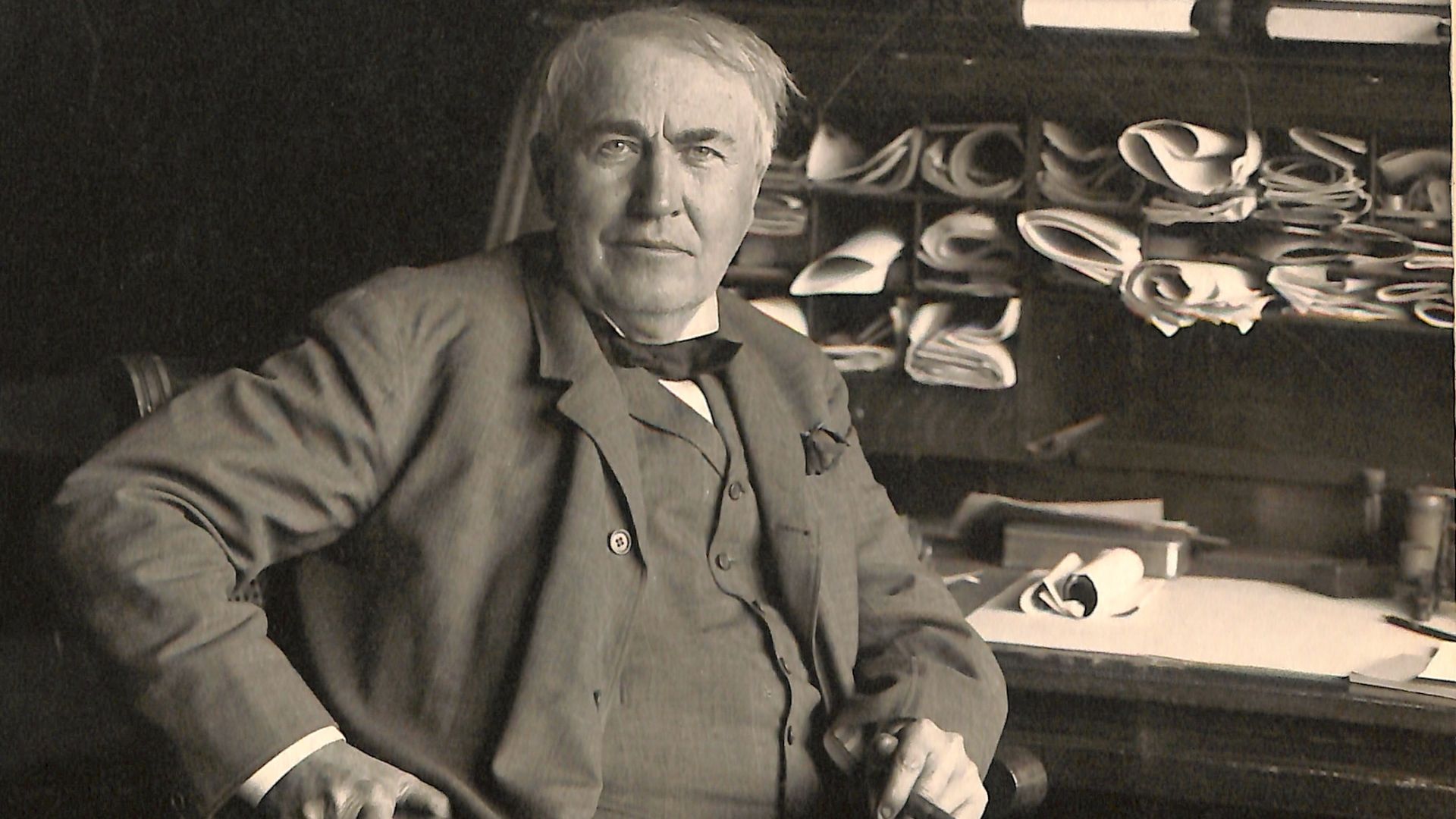 Edison in his West Orange library.
Edison in his West Orange library. Signed at the bottom