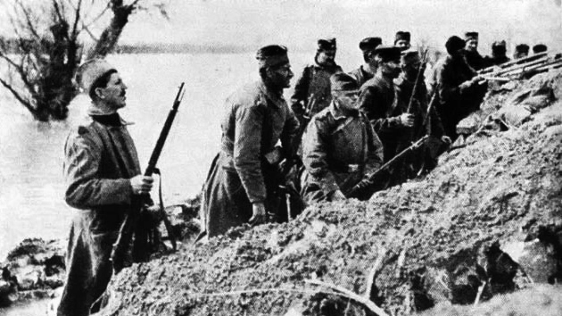 Picture of Serbian infantry on Ada Ciganlija during the First World War