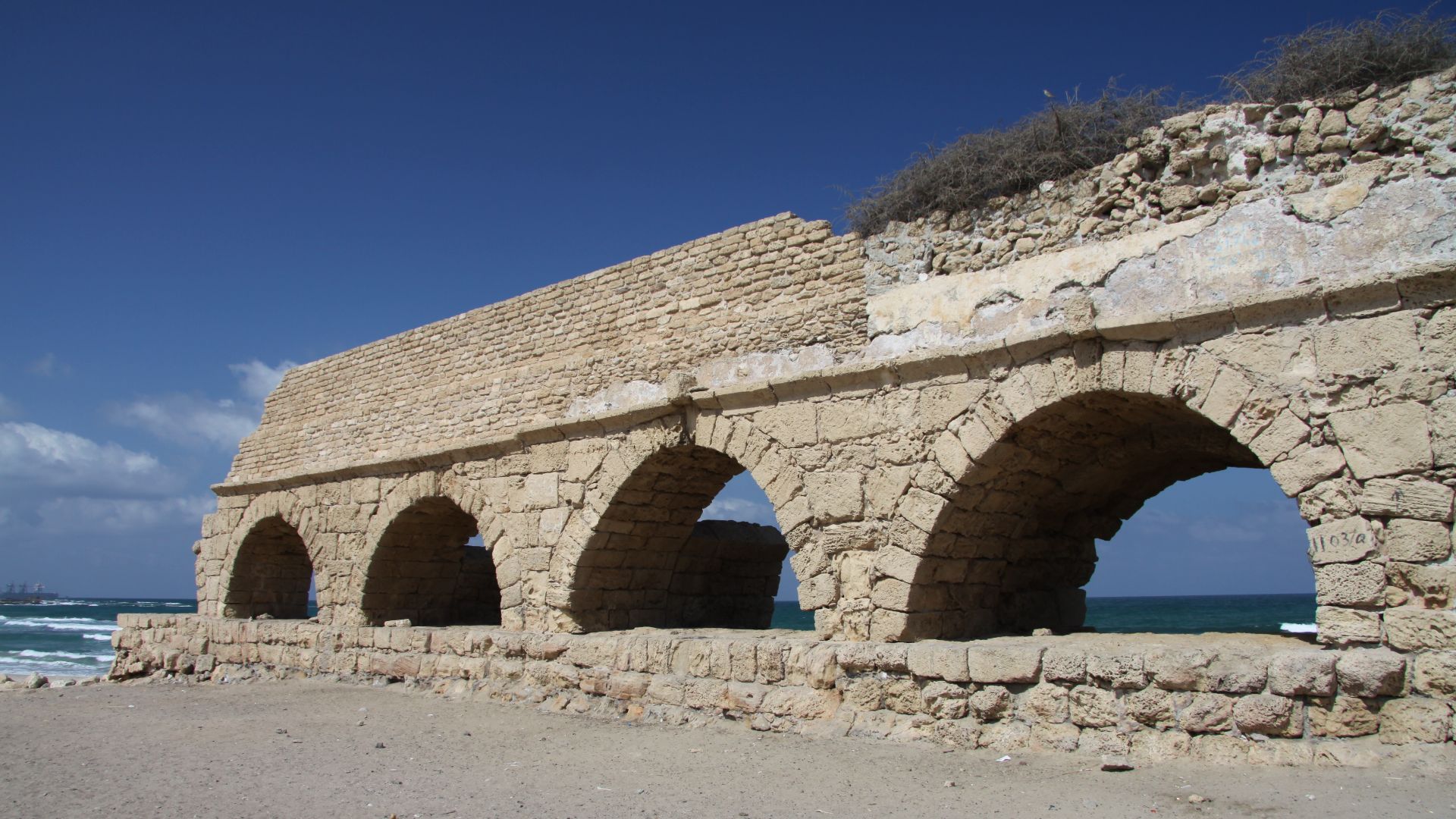 Part of Ancient Roman aqueduct in Caesarea Maritima in Israel