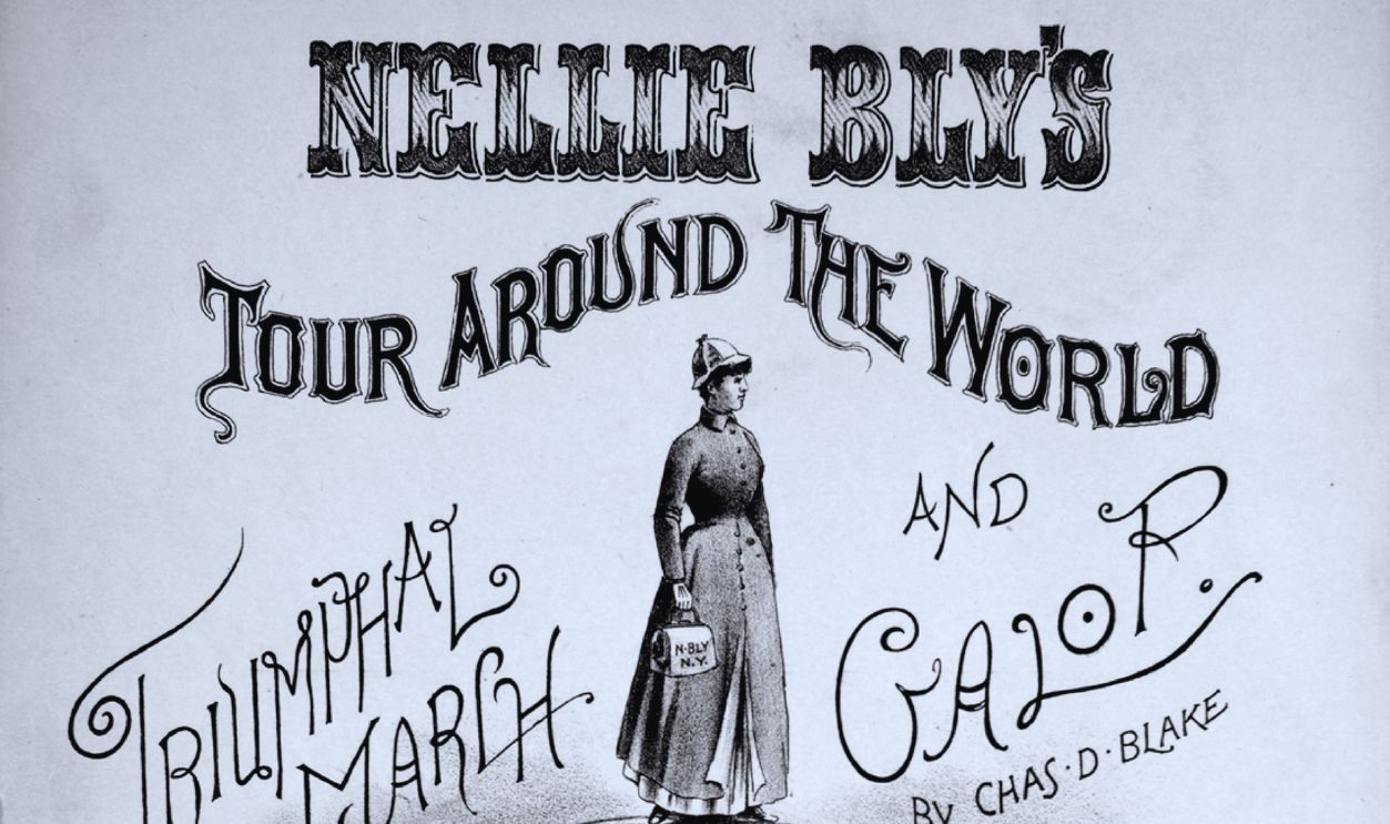 Gettyimages - 727090675, Nellie Bly's Tour Around The World Triumphal March And Galop Sheet music cover image of the song 'Nellie Bly's Tour Around the World Triumphal March and Galop', with original authorship notes reading 'By Chas D Blake', United States, 1890. The publisher is listed as 'Chas. D. Blake and Co., 488 Washington St.', the form of composition is 'sectional', the instrumentation is 'piano', the first line reads 'None', and the illustration artist is listed as 'None'. 