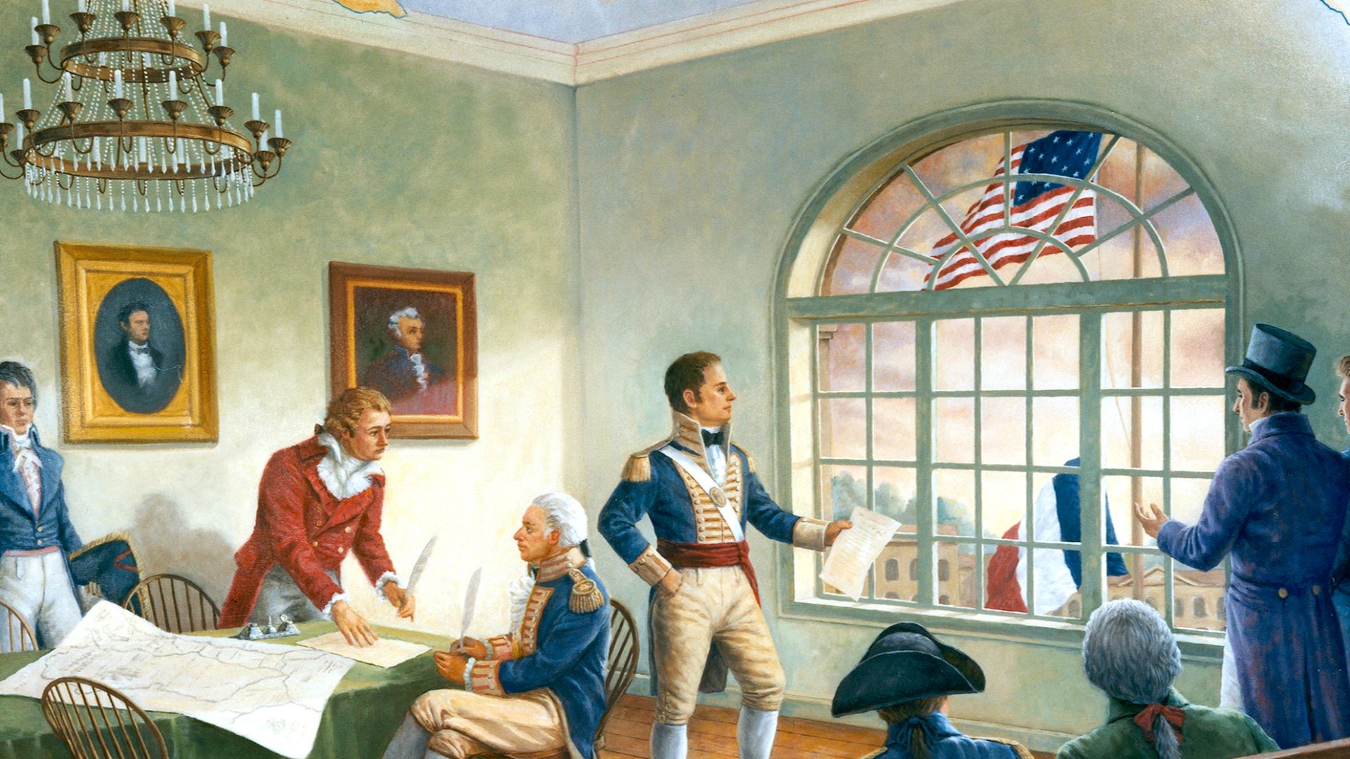 EverGreene Painting Studios
Oil on Canvas
1993-1994
The third signing of the Louisiana Treaty, which occurred in New Orleans, is depicted.

This official Architect of the Capitol photograph is being made available for educational, scholarly, news or perso