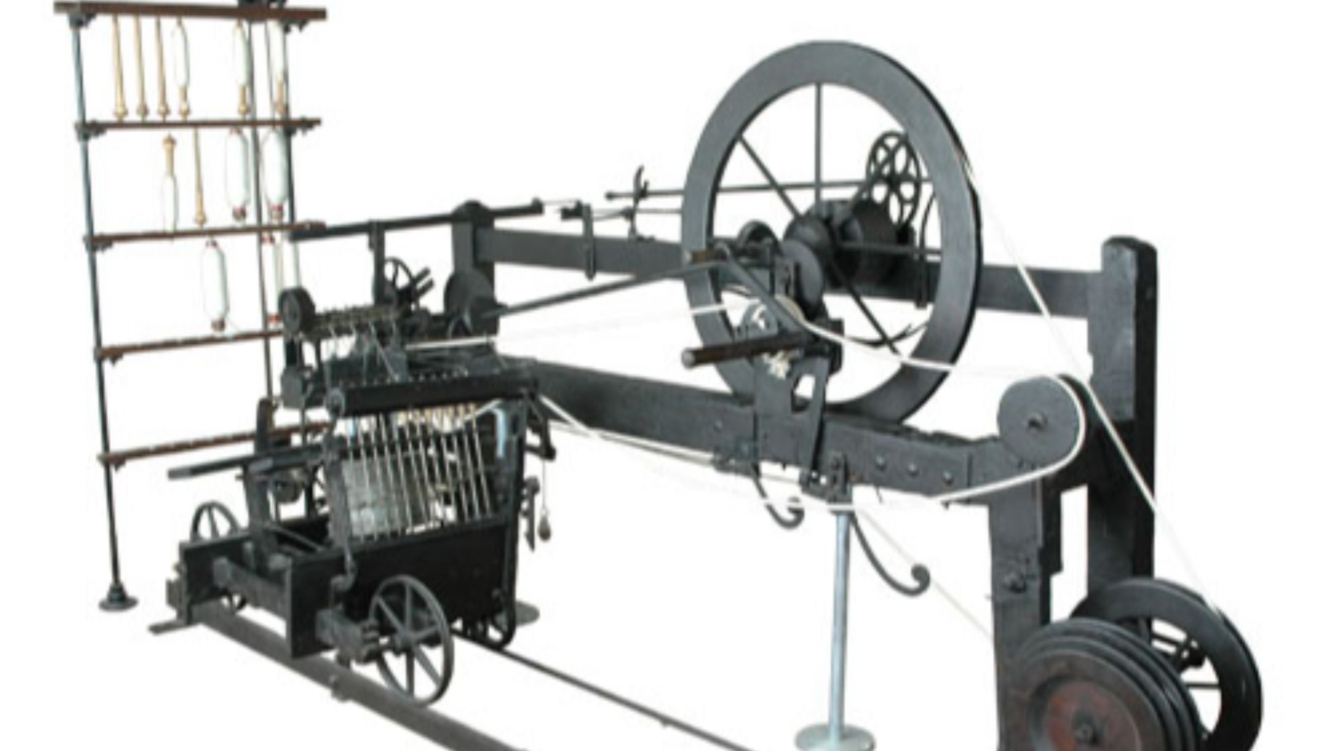 The introduction of the Spinning Mule into cotton production processes helped to drastically increase industry consumption of cotton. This example is the only one in existence made by the inventor Samuel Crompton. It can be found in the collection of Bolt