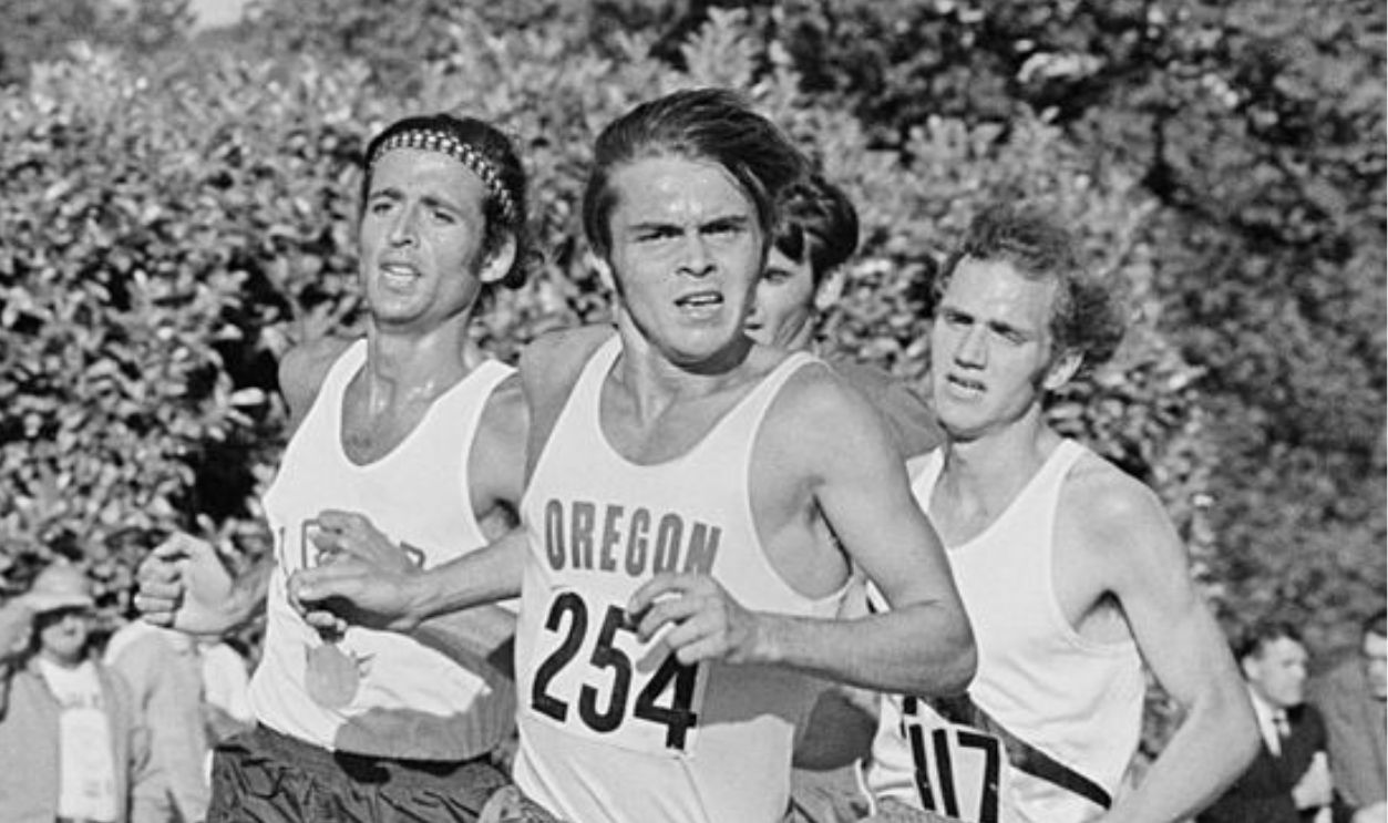 Steve Prefontaine #254 leads Frank Shorter and Steve Stageberg during the 3 mile race at the AAU Championships on 25th June 1971 at Hayward Field, Eugene, Oregon, United States.