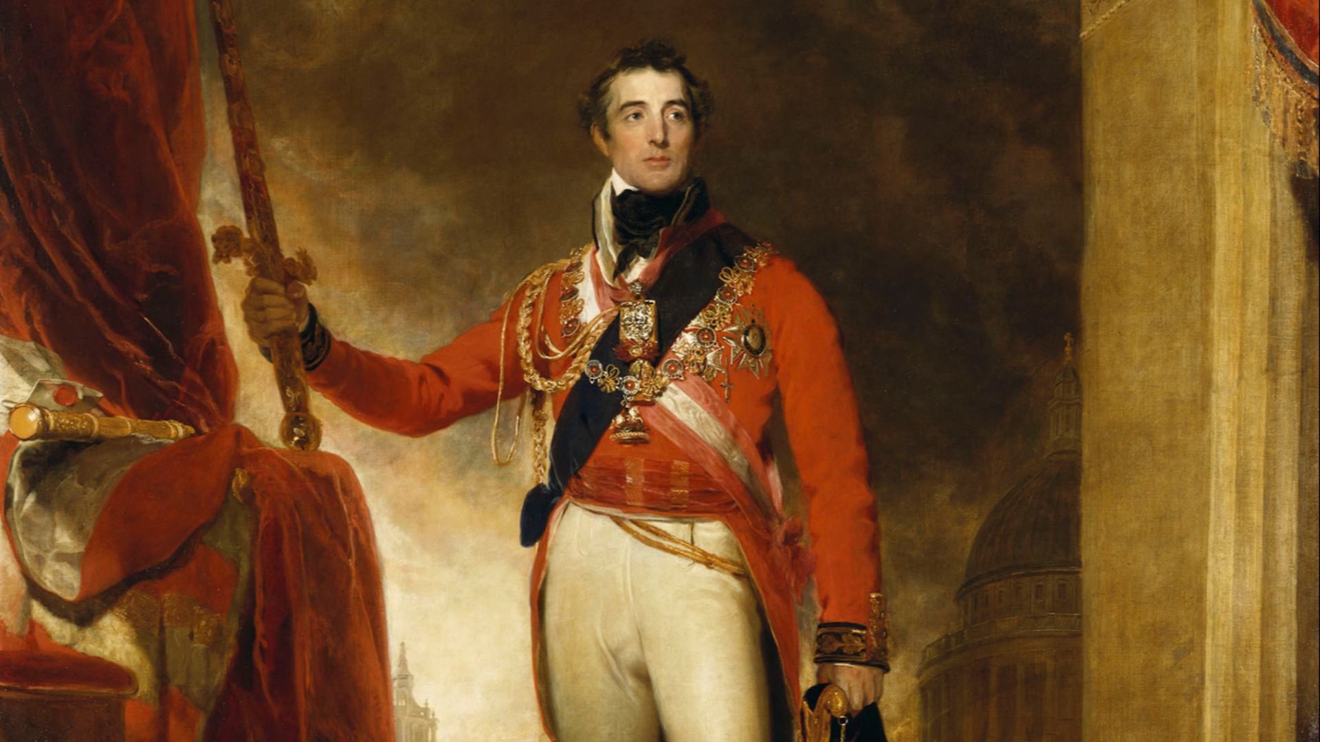 Caption from the museum's website



This triumphant portrait of the Duke of Wellington dominates the Waterloo Chamber. Lawrence was specially commissioned by George IV to paint a pantheon of military heroes, diplomats and powerful heads of state responsi
