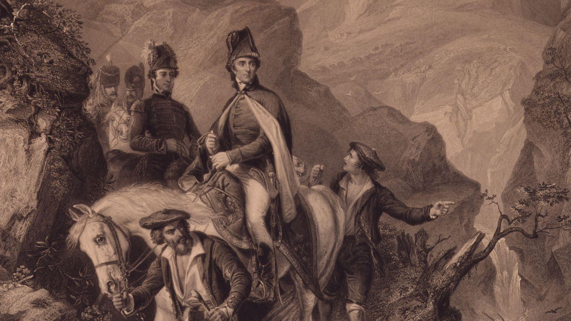 The late Field Marshals of England; Wellington & Lord Raglan, crossing the Pyrenees, 1813. See source website for more information.

This set of images was gathered by User:Dcoetzee from the National Portrait Gallery, London website using a special tool. 