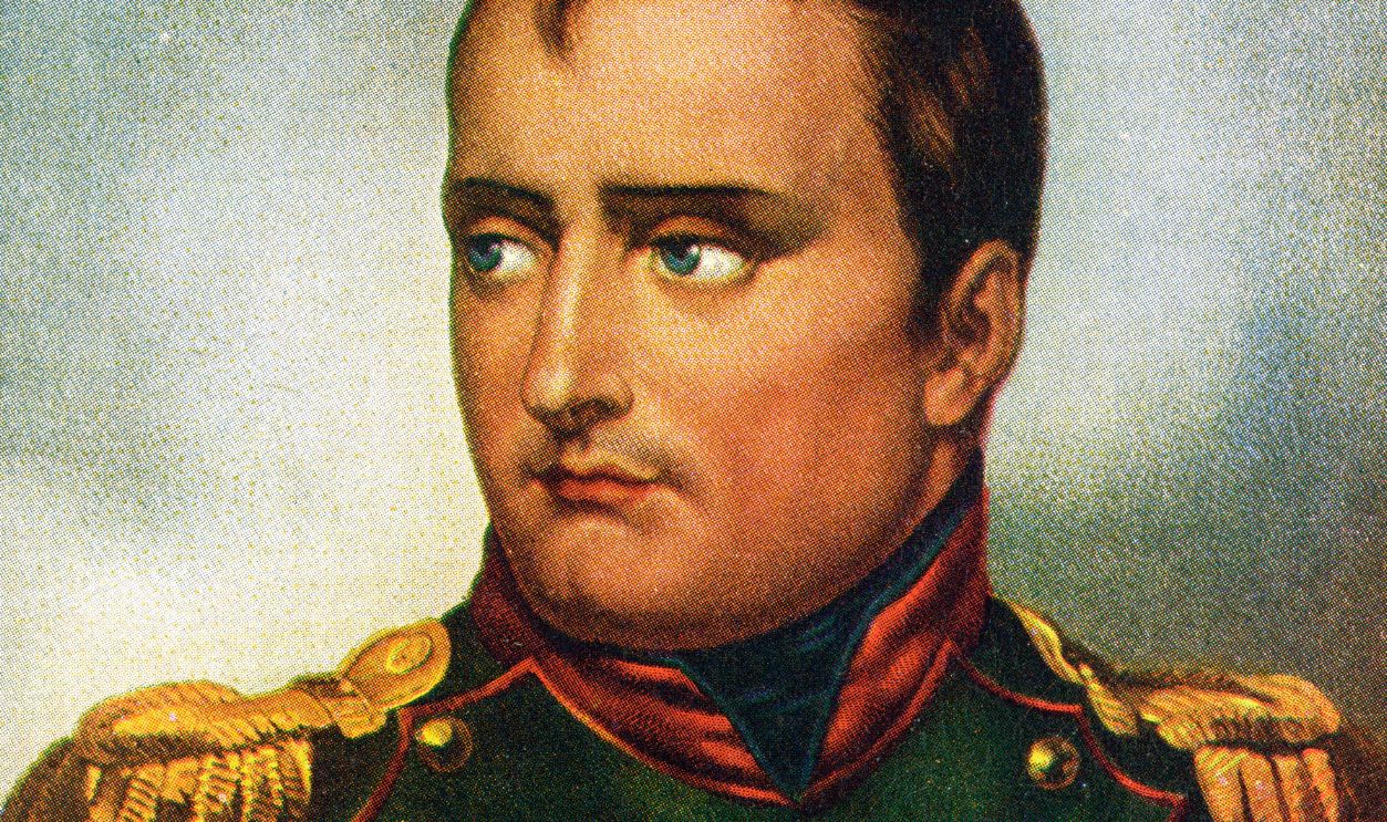 Portrait of Napoleon Bonaparte Vintage illustration of Napoleon Bonaparte in military uniform; screen print, 1915.