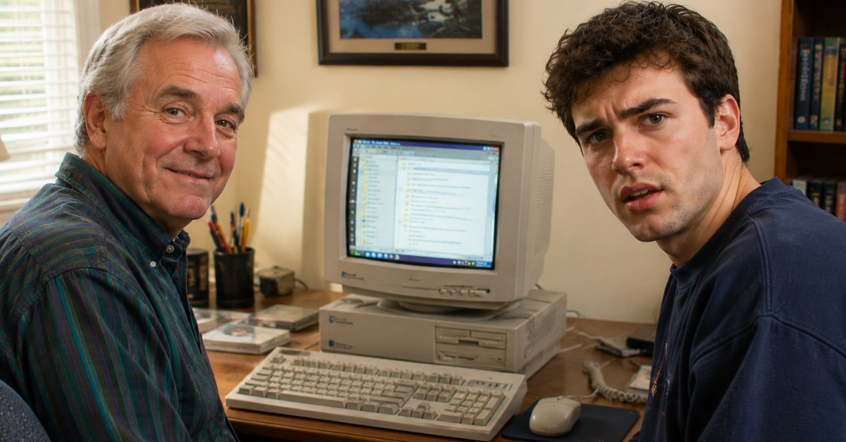 Boomer and Millennial with 80s Computer