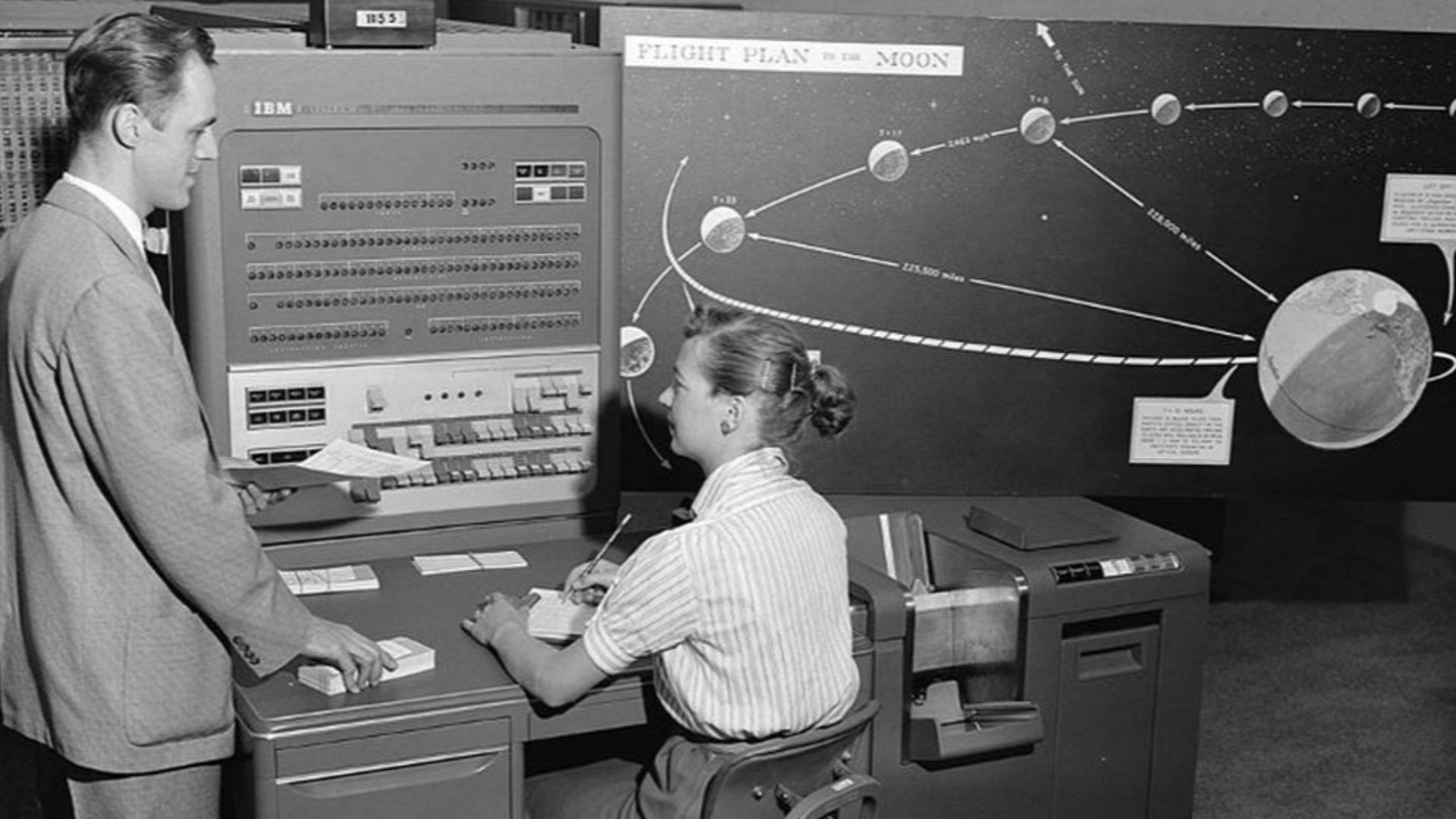 Human computer with IBM 704 in 1959
