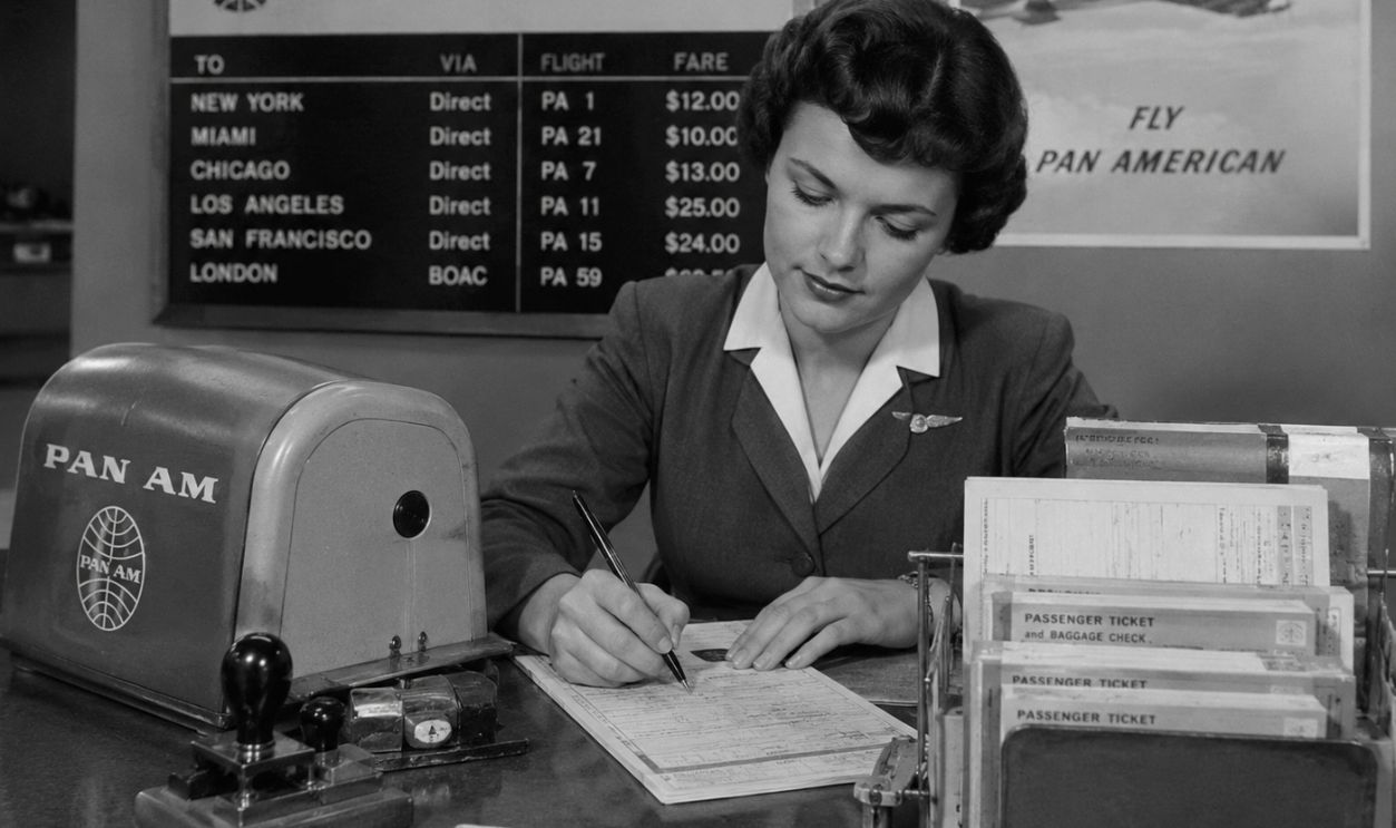 Vintage Pan Am ticket office scene
