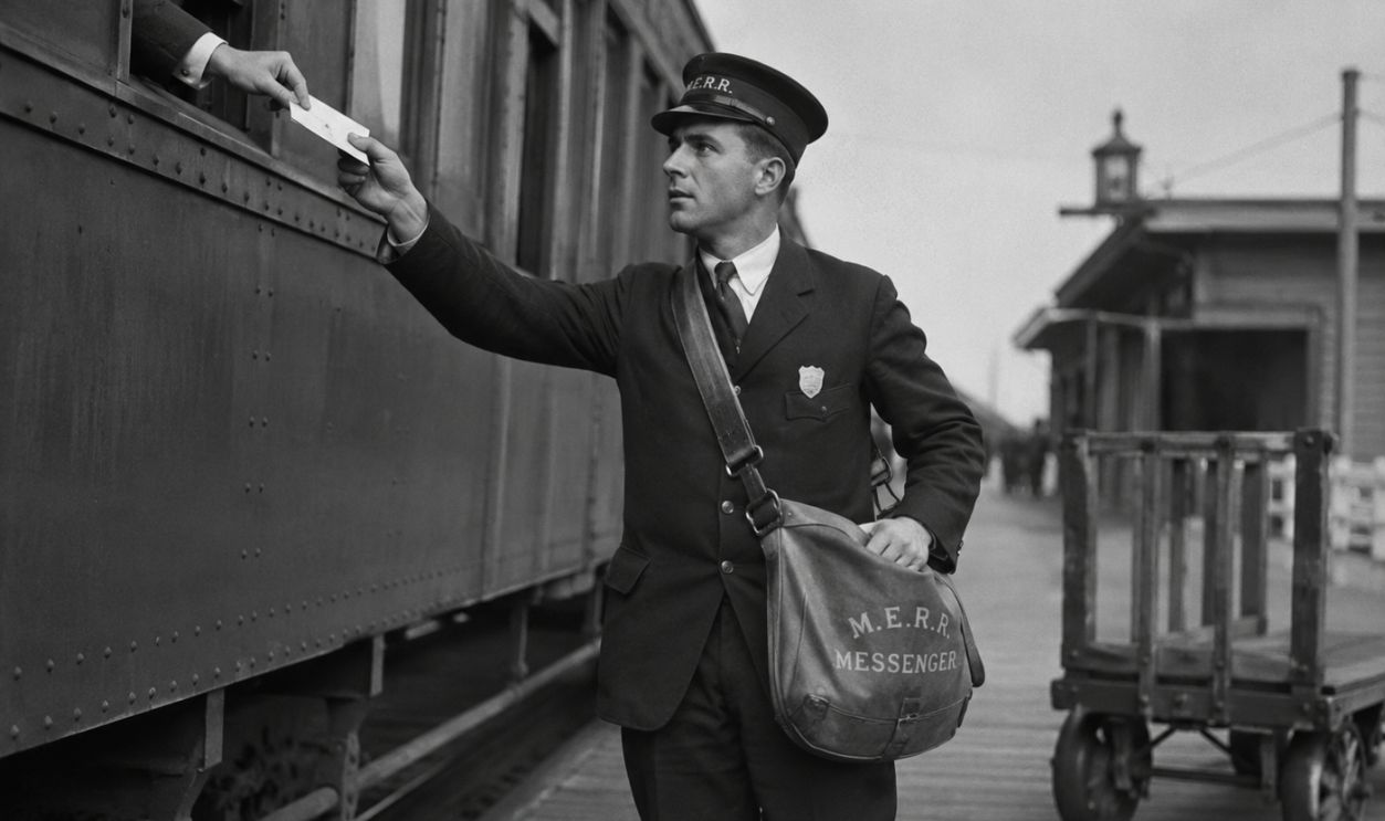 Messenger at the train station