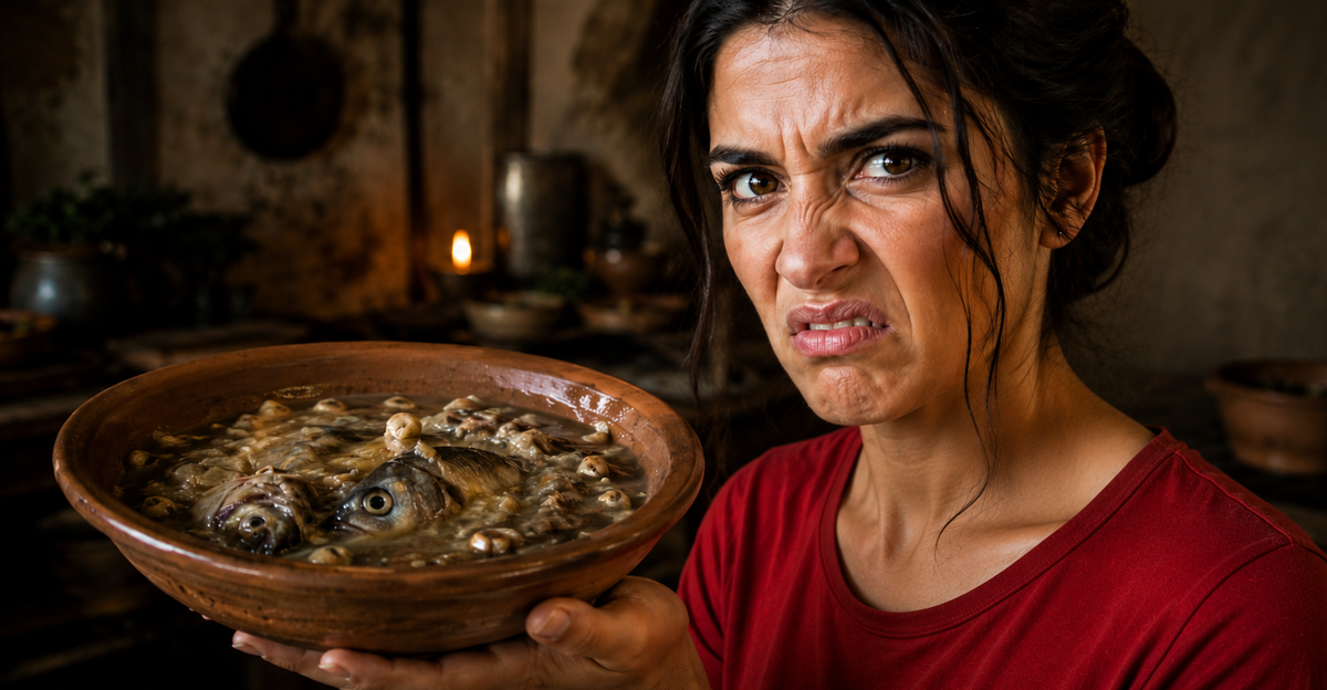 Woman looking disgusted at bowl of food