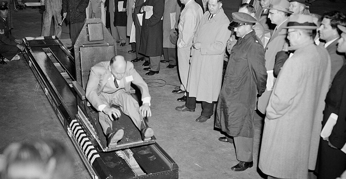 Lieutenant Colonel John Stapp Demonstrates the Rocket Sled