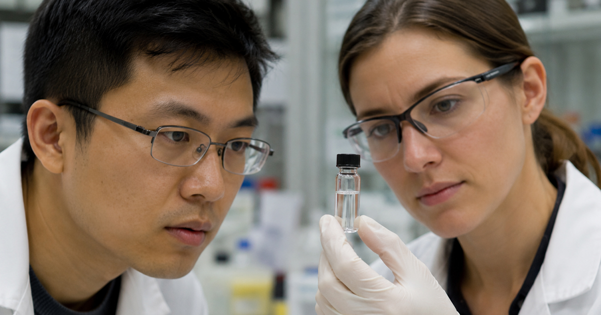 Two scientists looking at a DNA sample
