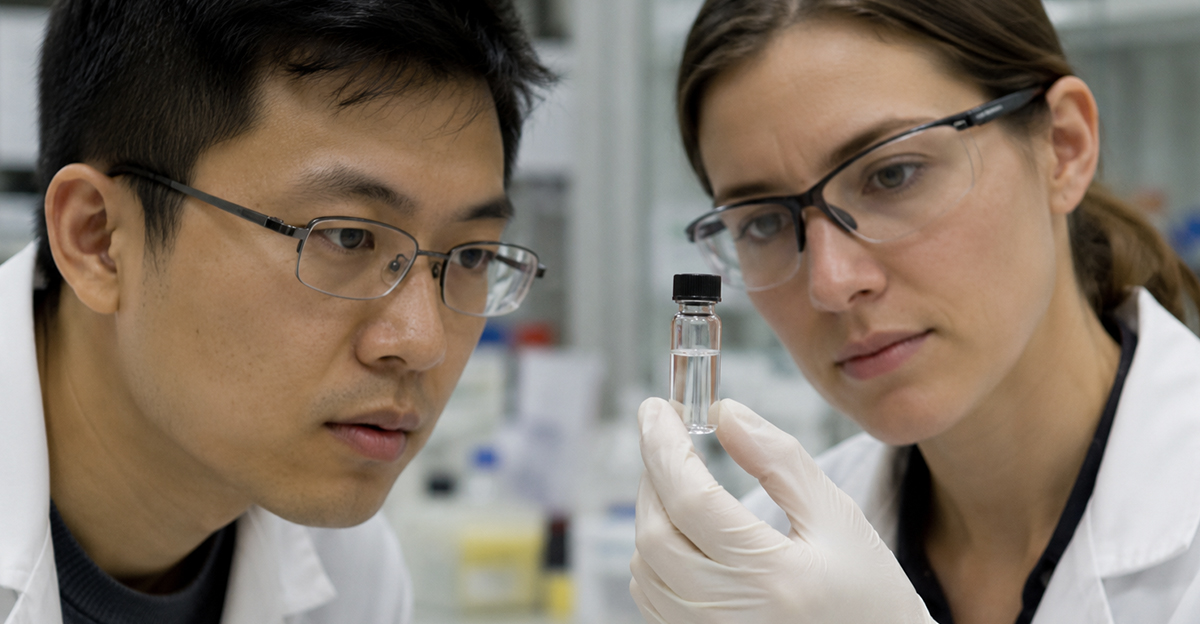 Two scientists looking at a DNA sample