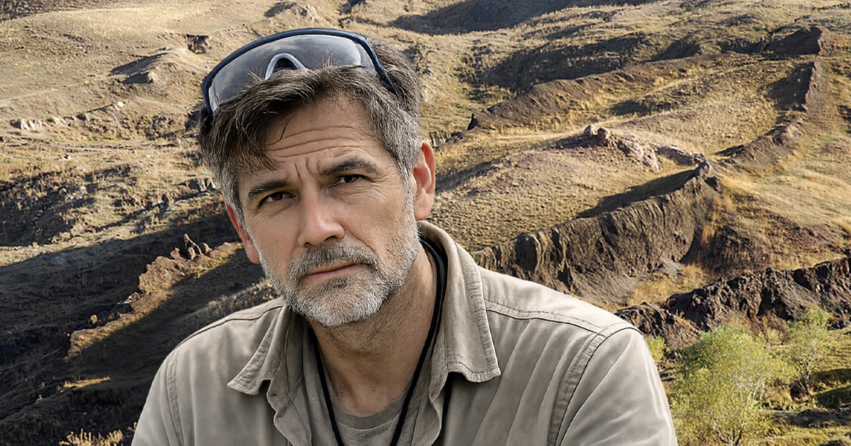 A researcher posing in front of the Durupinar formation site