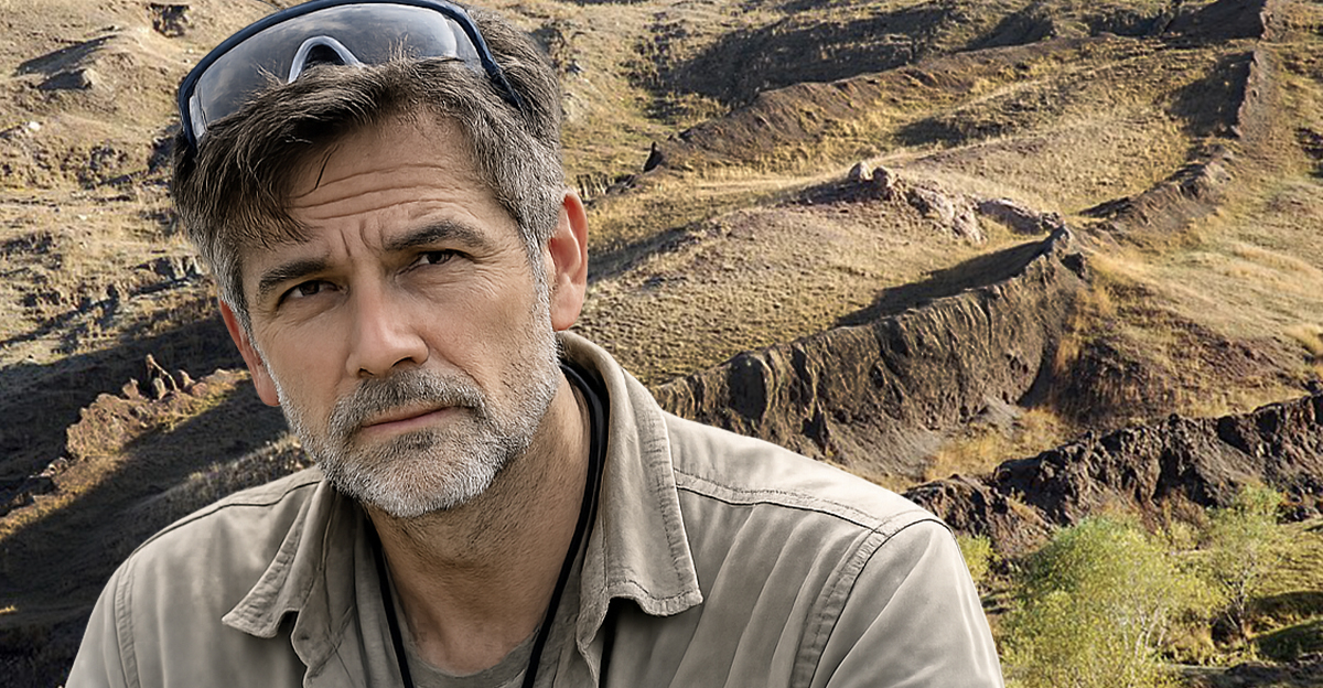 A researcher posing in front of the Durupinar formation site