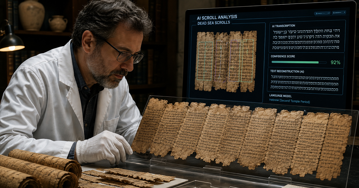 A researcher studying the dead sea scrolls