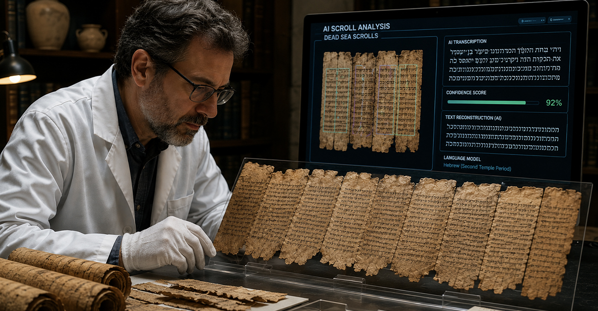 A researcher studying the dead sea scrolls