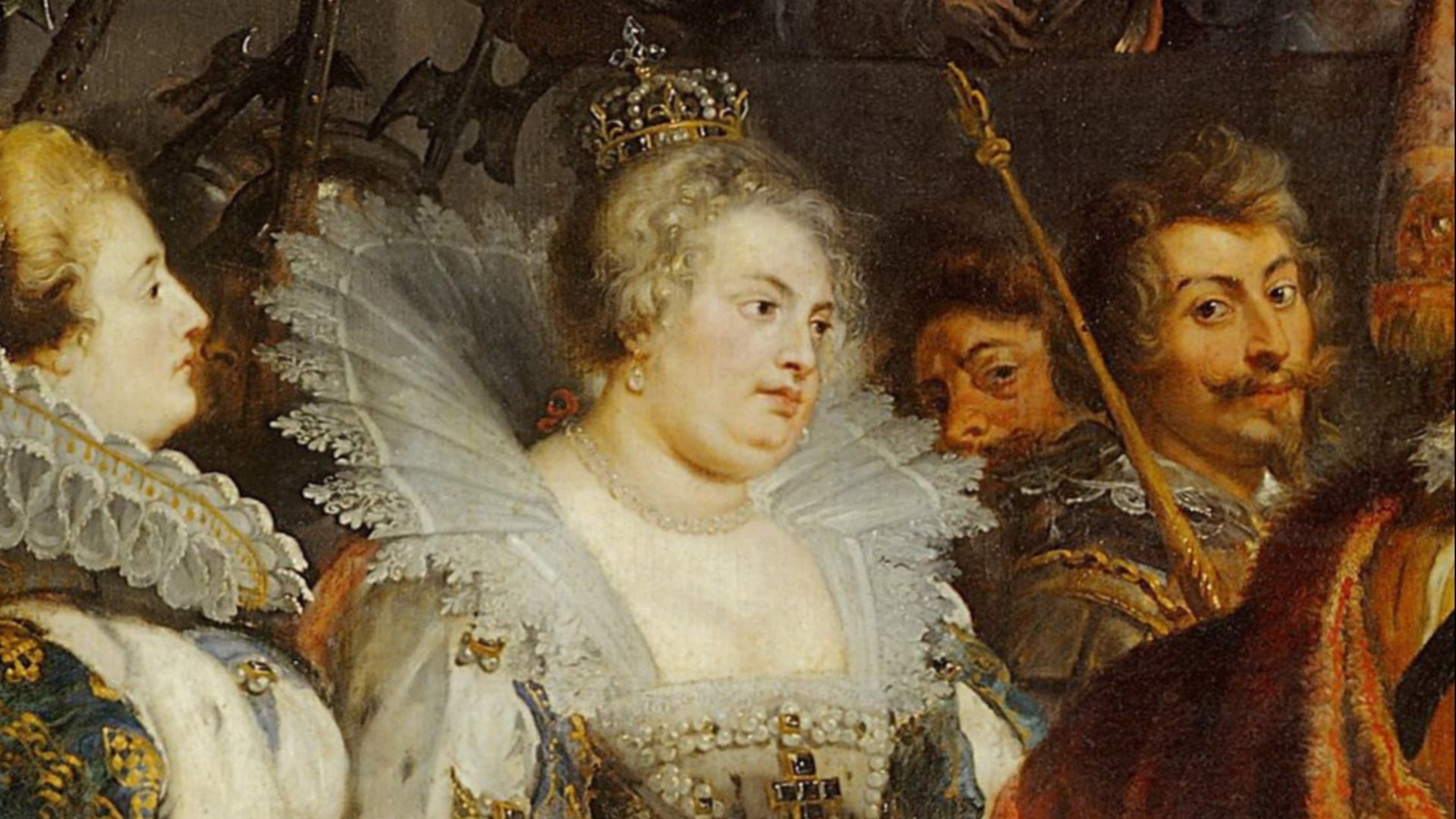 Margaret of Valois (1553-1615), first wife of Henry IV of France (1553-1610), in the Coronation of Marie de' Medici (1575-1642) in Saint-Denis, on May 13, 1610.