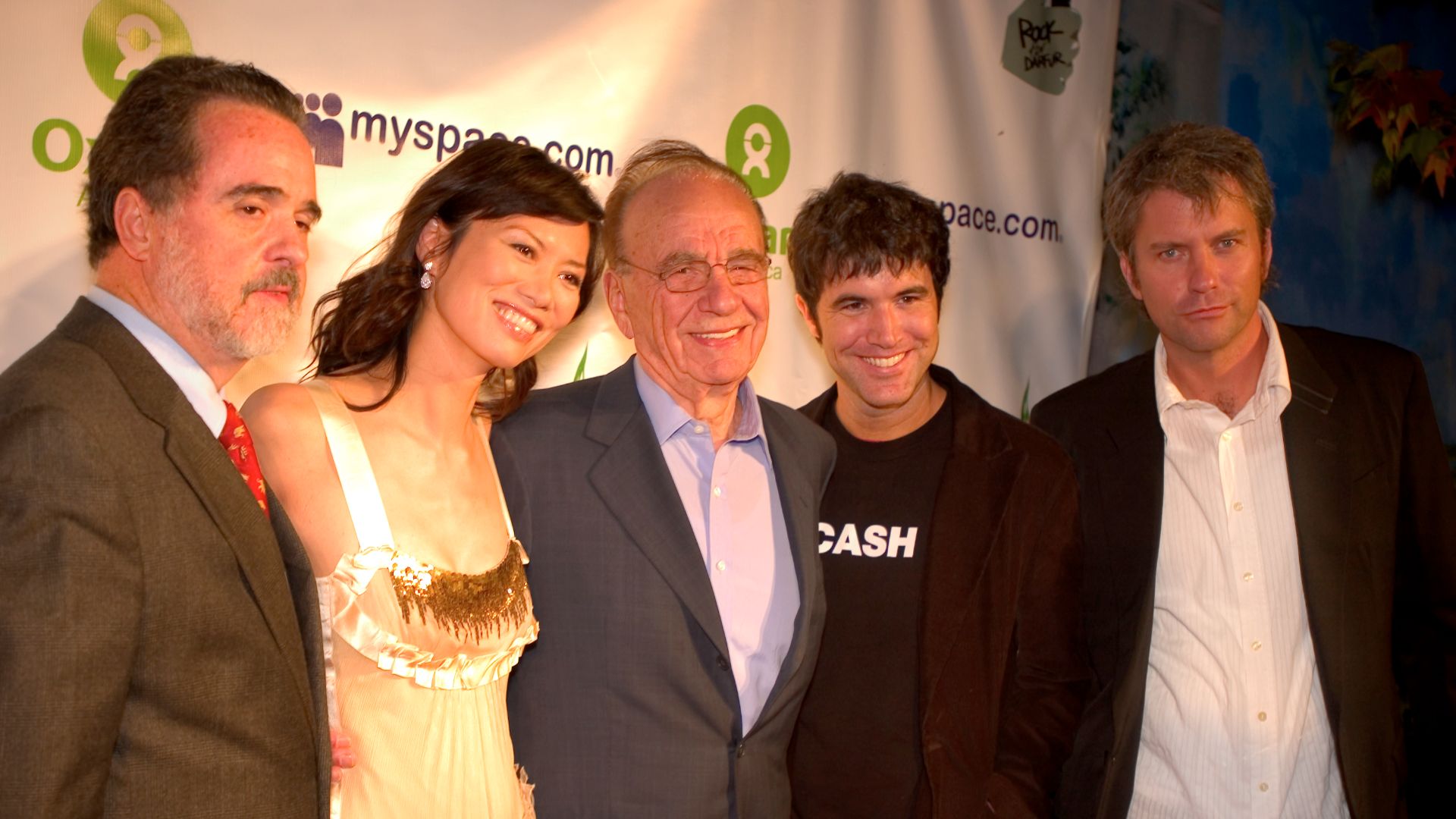 Oxfam America President Raymond C. Offenheiser, Wendi Deng, News Corp. CEO Rupert Murdoch and MySpace Founders Tom Anderson and Chris DeWolfe attend the Oxfam/MySpace Rock for Darfur event.