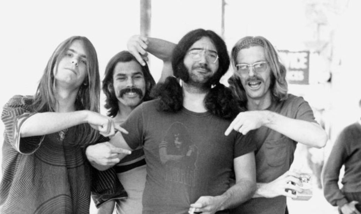 L-R: Bob Weir, Bill Kreutzmann, Jerry Garcia, Phil Lesh of the rock and roll group 