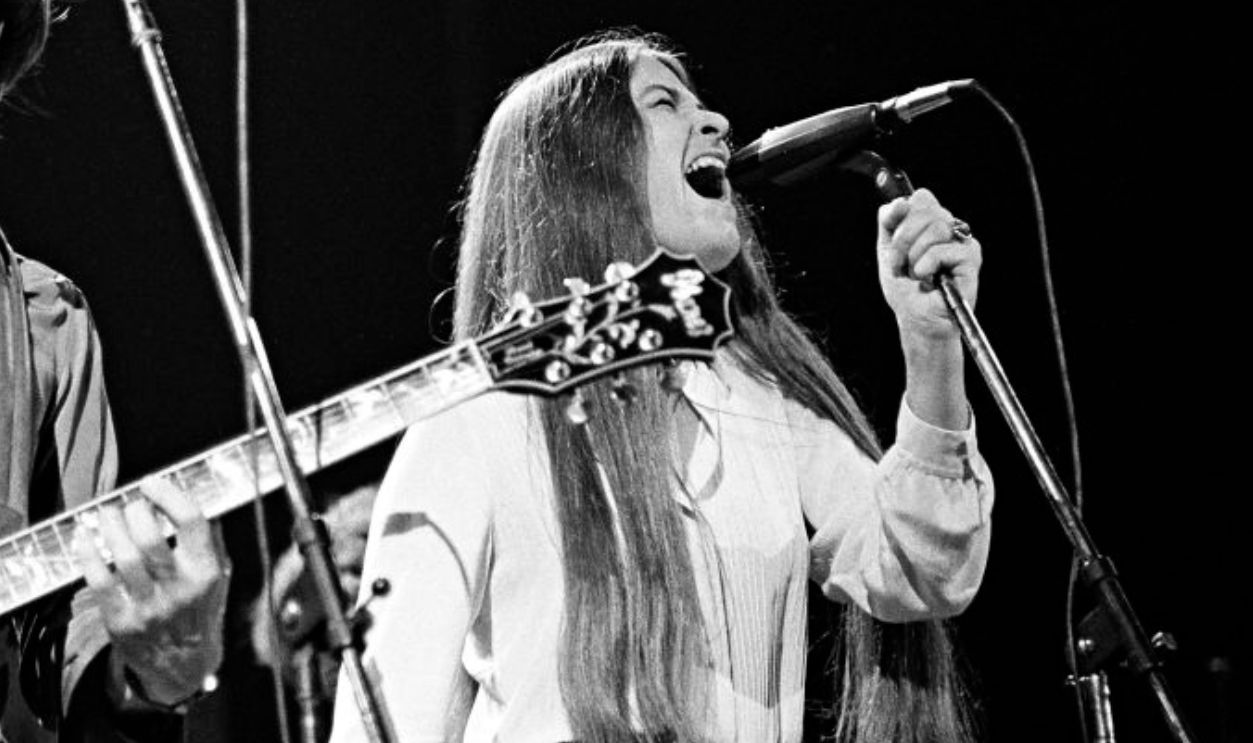 FRESNO, CA - JANUARY 15: The Grateful Dead (L to R: Bob Weir, Donna Godchaux) perform at Selland Arena on January 15, 1978 in Fresno, California.  