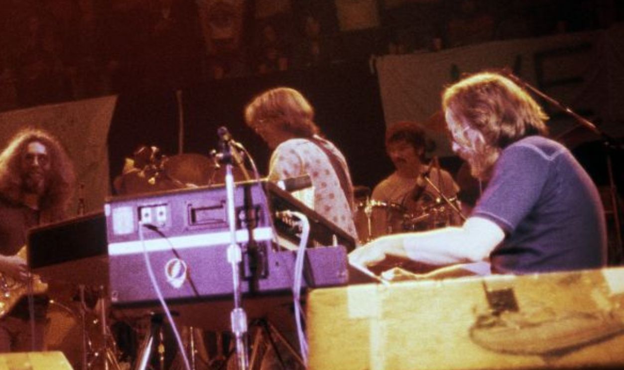 SAN FRANCISCO - DECEMBER 31: (L-R) Donna Godchaux, Bob Weir, Jerry Garcia, Phil Lesh, Keith Godchaux of the rock and roll band Grateful Dead performing at Winterland Arena in San Francisco, California on December 31, 1978. 