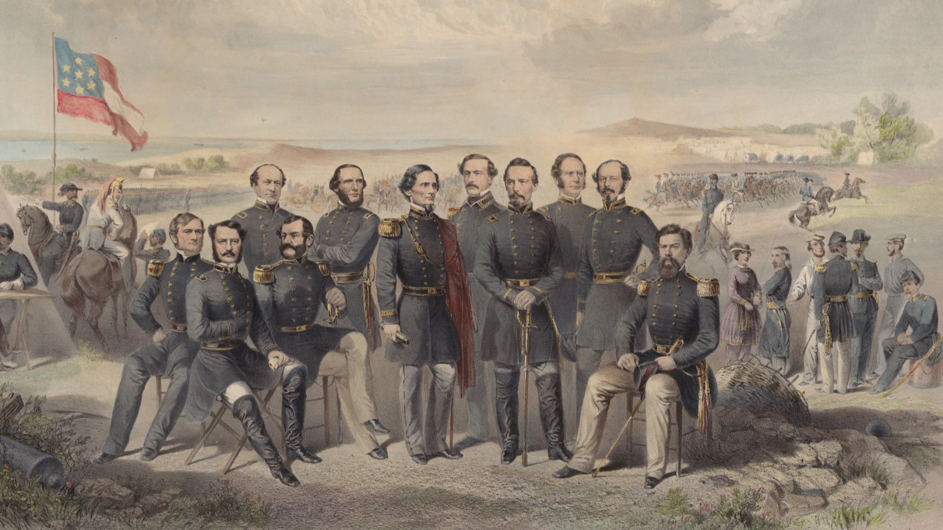 Lithograph of Jefferson Davis and his Generals by Goupil (c. 1861)