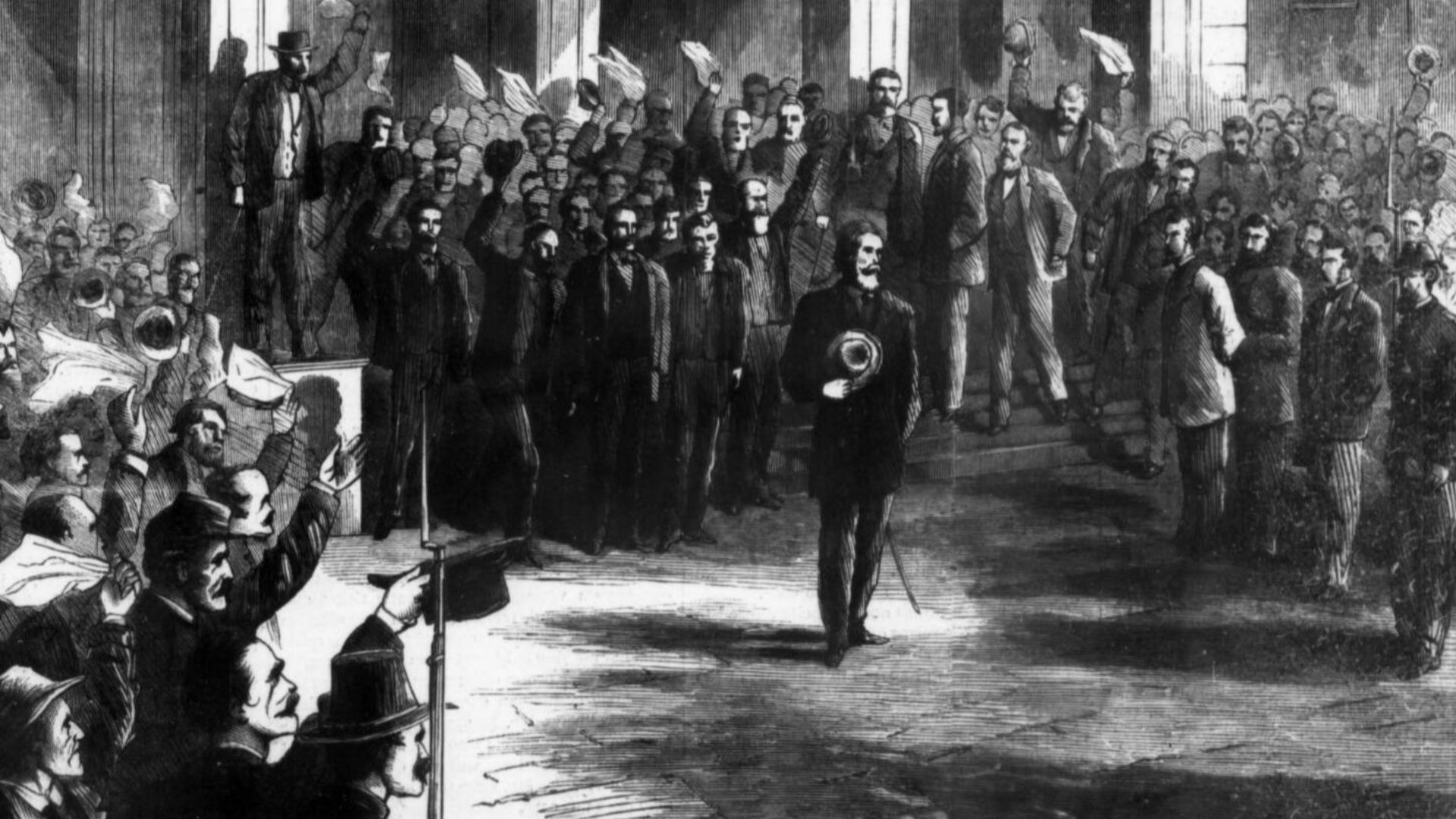 Jefferson Davis Leaving the courthouse at Richmond in 1867 after having the $100,000 bail posted.