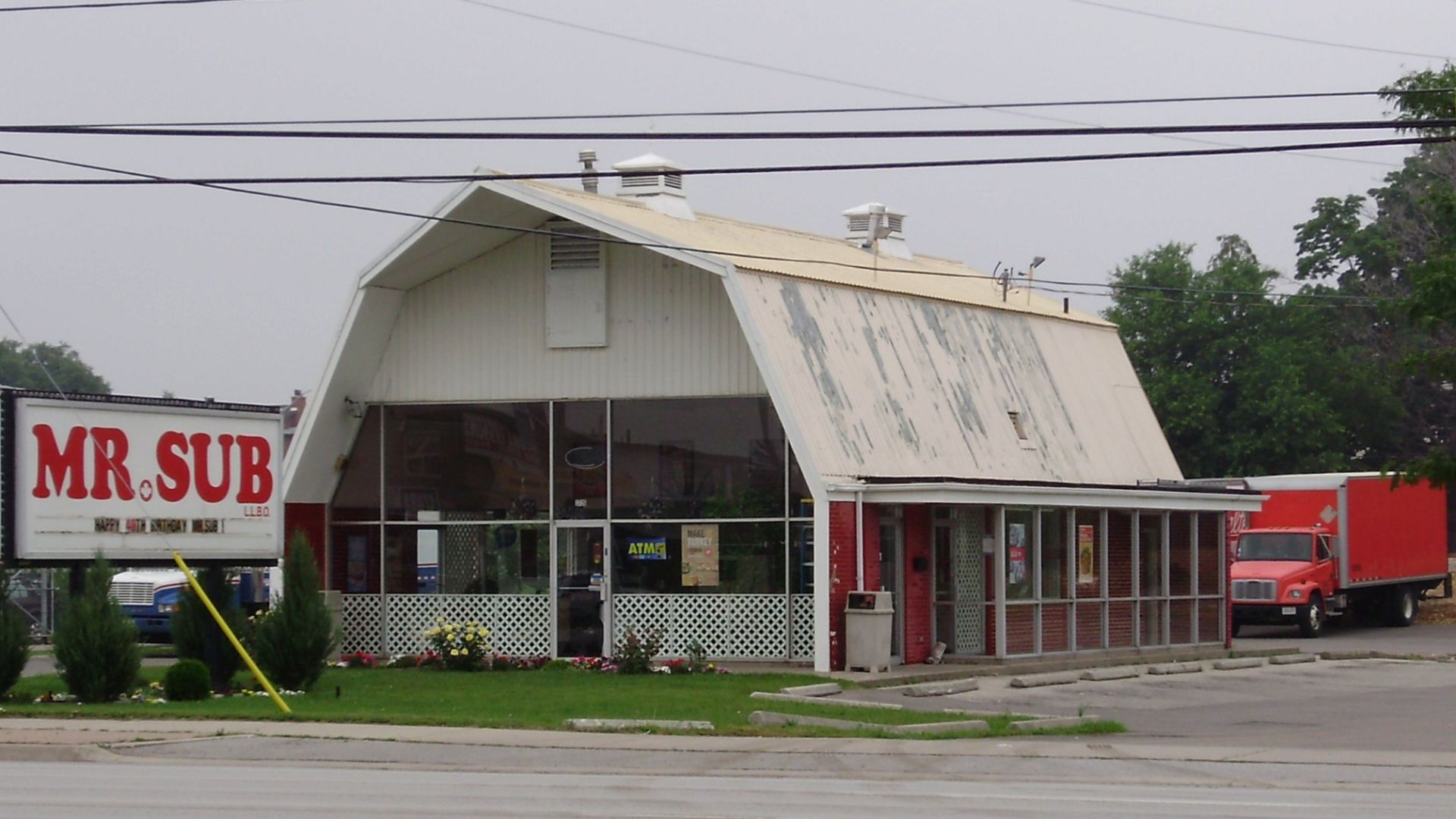 A Mr. Sub restaurant housed in a converted barn, located on the north side of Dundas Street East in Mississauga,Ontario, Canada.