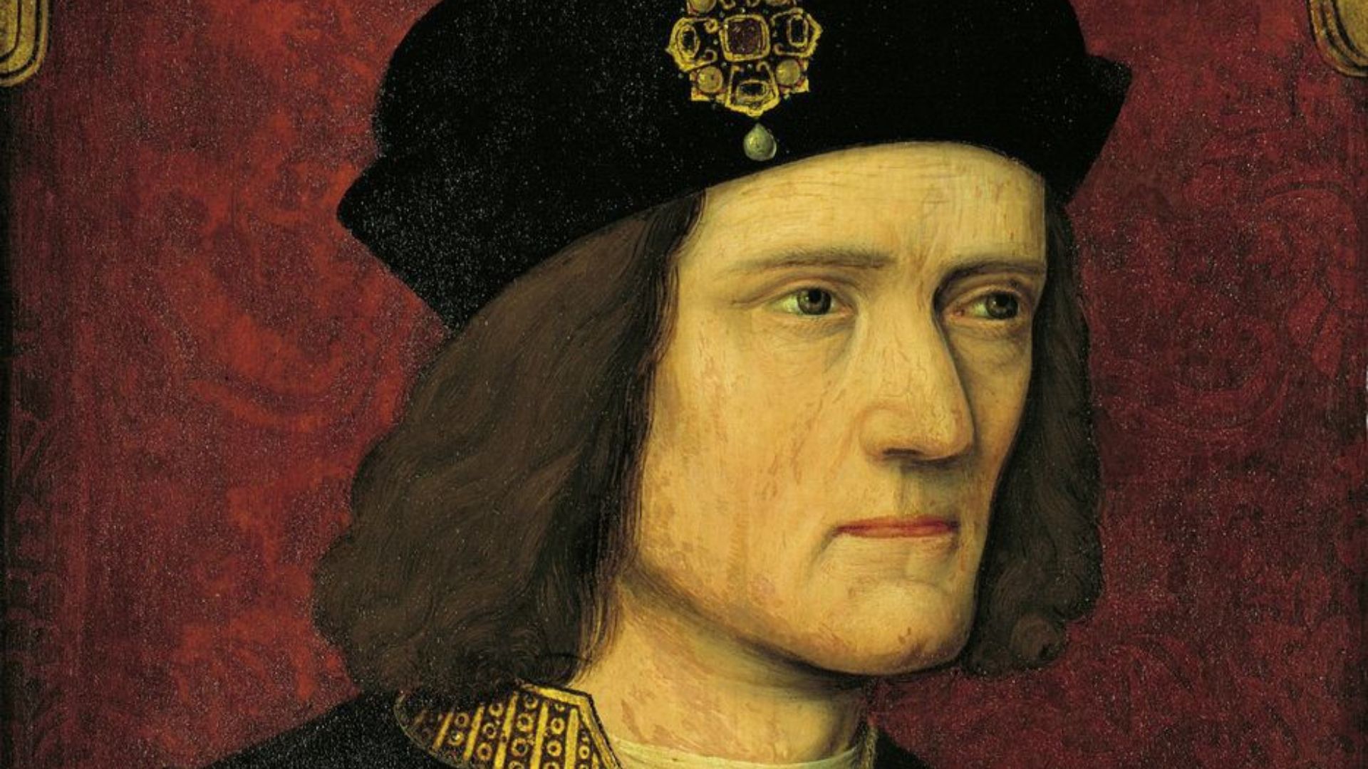 based on lost contemporary original of Richard III of England, in the British Royal Collections. It shows later alterations to raise the height of the right shoulder and narrow the eyes. The medallions in the upper corners of the painting represent the Em