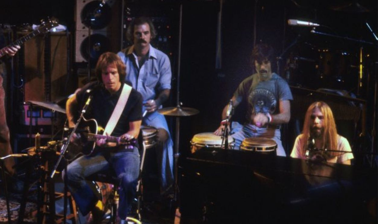 SAN FRANCISCO - 1980: L-R Jerry Garcia, Phil Lesh, Bob Weir, Bill Kreutzmann, MIckey Hart and Brent Mydland of the Grateful Dead perform live at The Warfield Theatre in 1980 in San Francisco, California.
