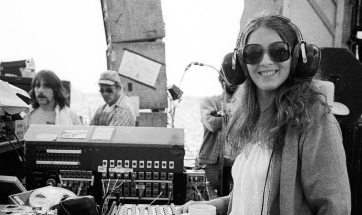 SANTA BARBARA, CA - JUNE 1978: Betty Cantor-Jackson, sound engineer with The Grateful Dead, poses at Santa Barbara Stadium on June 4, 1978. 