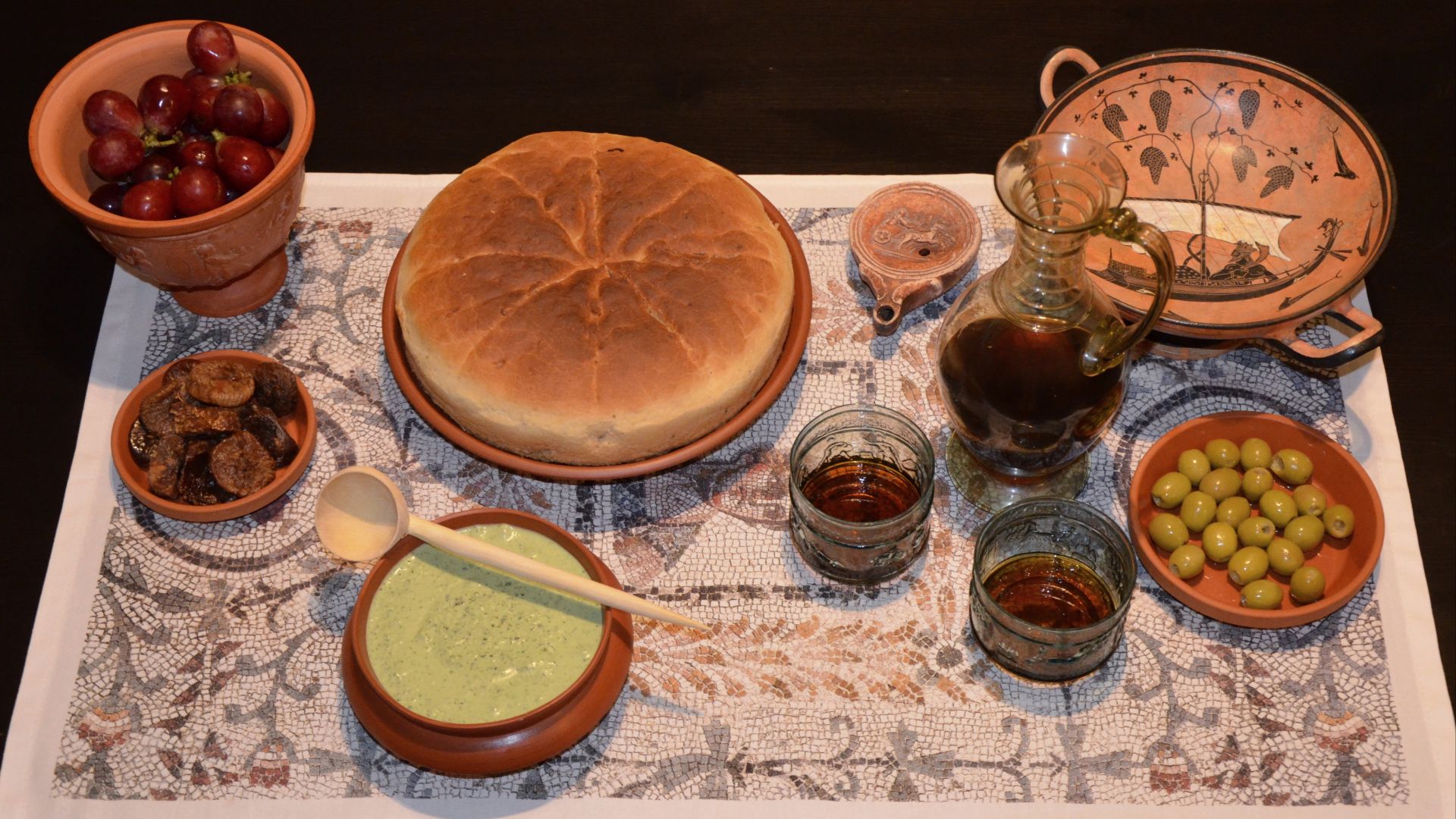 Mixtura cum Caseo (Soft Cheese with a Herb Purée) & Hapalos Artos (soft bread)