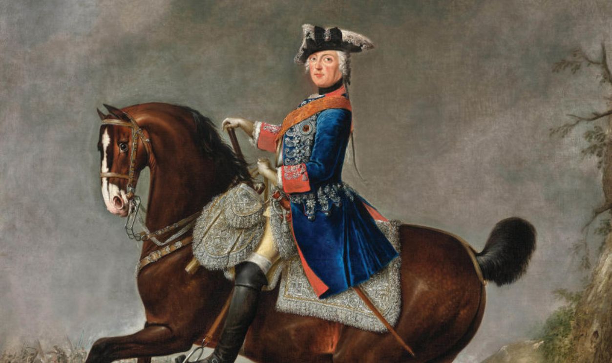 Equestrian portrait of King Frederick II of Prussia, wearing the star and the sash of the order of the Black Eagle, Second Half of the 18th cen. Found in the Collection of the Private Collection. Creator: Hempel; Gottfried (1720-1772). 