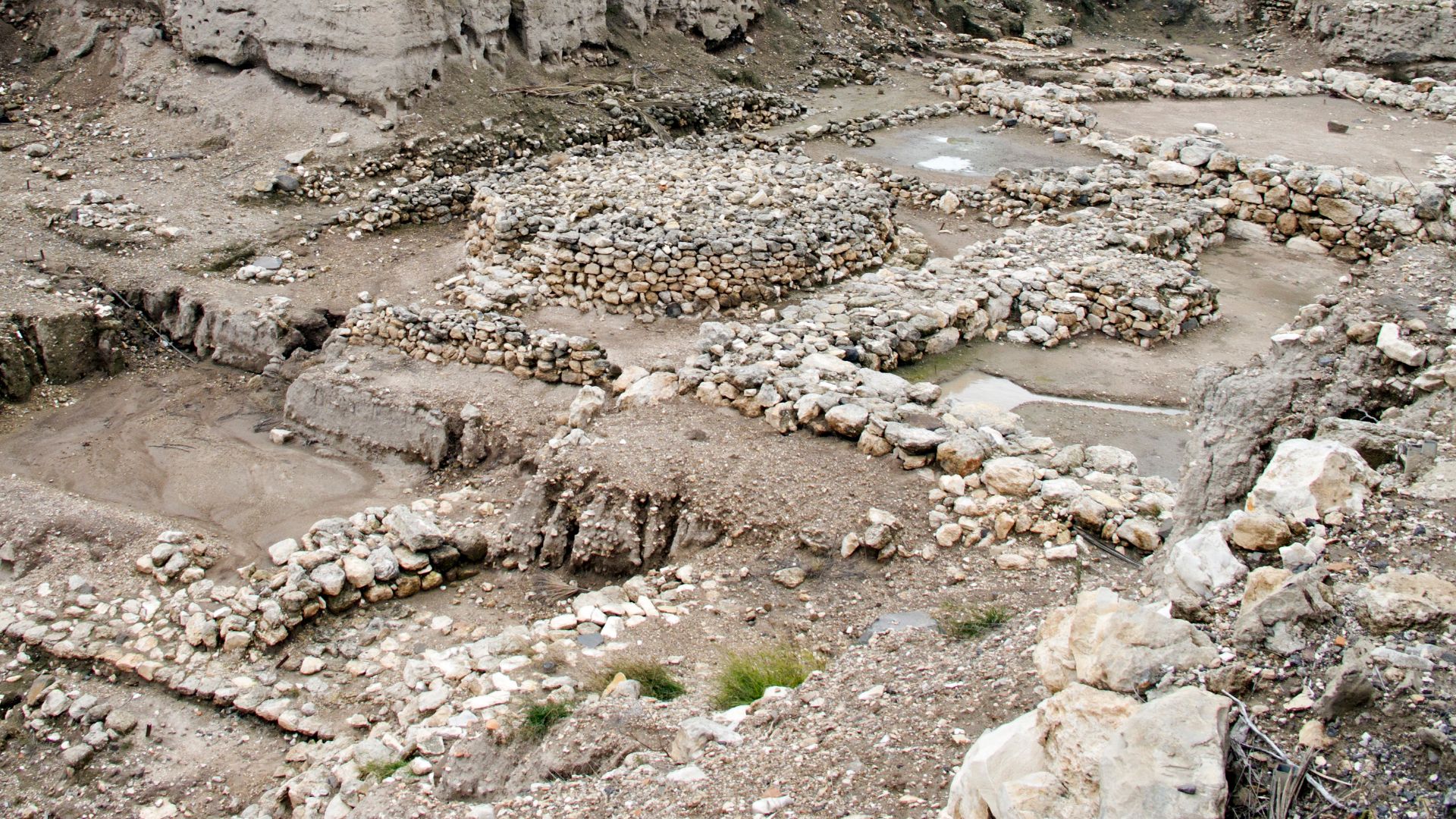 Ruins atop Tel Megiddo, a UNESCO World Heritage Site.  A tel (or tell) is an ancient mound in the Middle East composed of remains of successive settlements (because in the desert you build where the springs are).  Megiddo comprises 26 or 27 layers.
On Goo