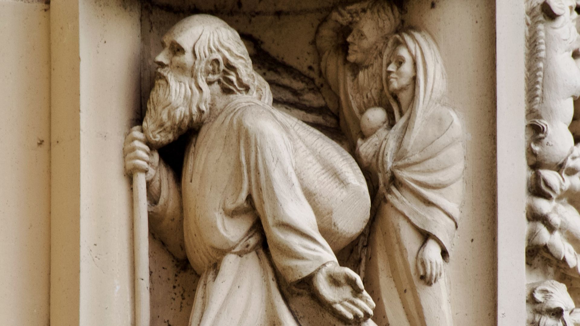 A stone carving that depicts Abraham's Journey to Canaan, a story from the Book of Genesis, in the archway of the Great West Door of York Minster.