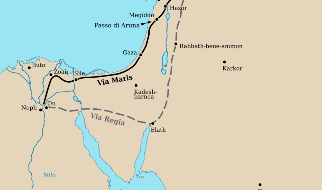 Location map of the Via Maris and the Via Regia (ca. 1300 BC)