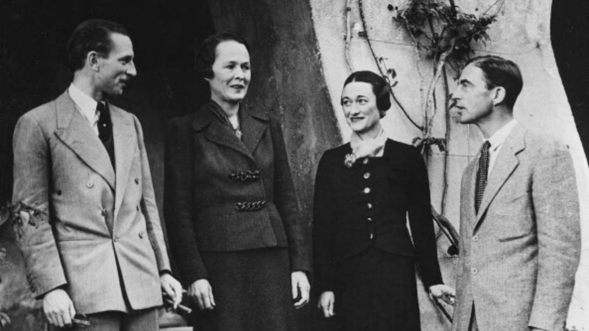 Herman Rogers with Katherine Rogers, the Duchess of Windsor and Peregrine Francis Adelbert Cust, 6th Baron Brownlow in Cannes, France.