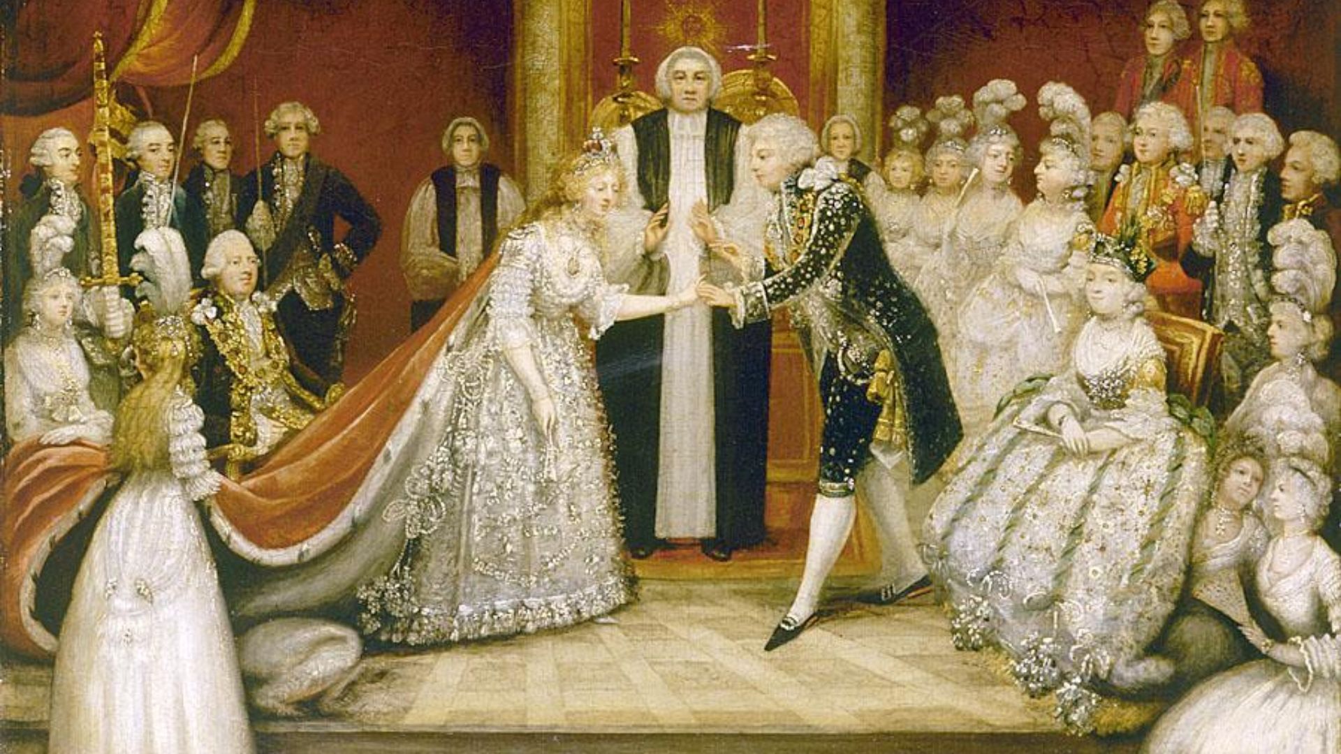 Wedding of George, prince of Wales, and princess Caroline of Brunswick-Wolfenbüttel officiated on 8 April 1795 at the Chapel Royal, St. James's Palace.