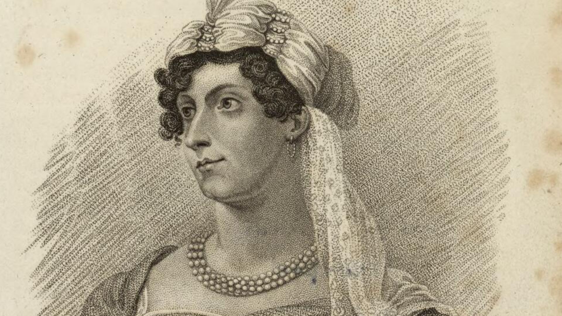 A portrait from the Welsh Portrait Collection at the National Library of Wales. Depicted person:  Caroline of Brunswick – Queen consort of the United Kingdom and Hanover from 1820 to 1821