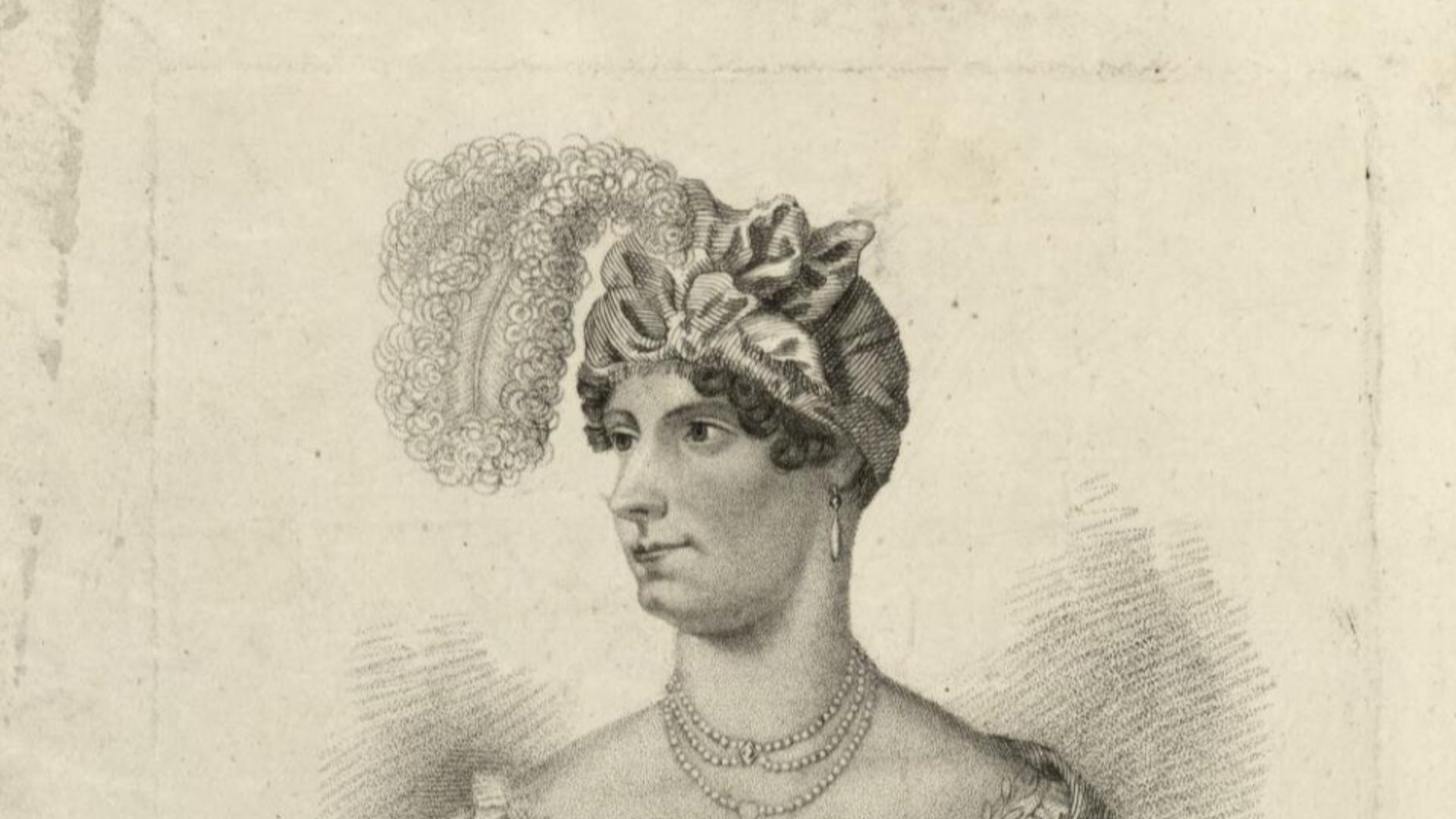 A portrait from the Welsh Portrait Collection at the National Library of Wales. Depicted person:  Caroline of Brunswick – Queen consort of the United Kingdom and Hanover from 1820 to 1821