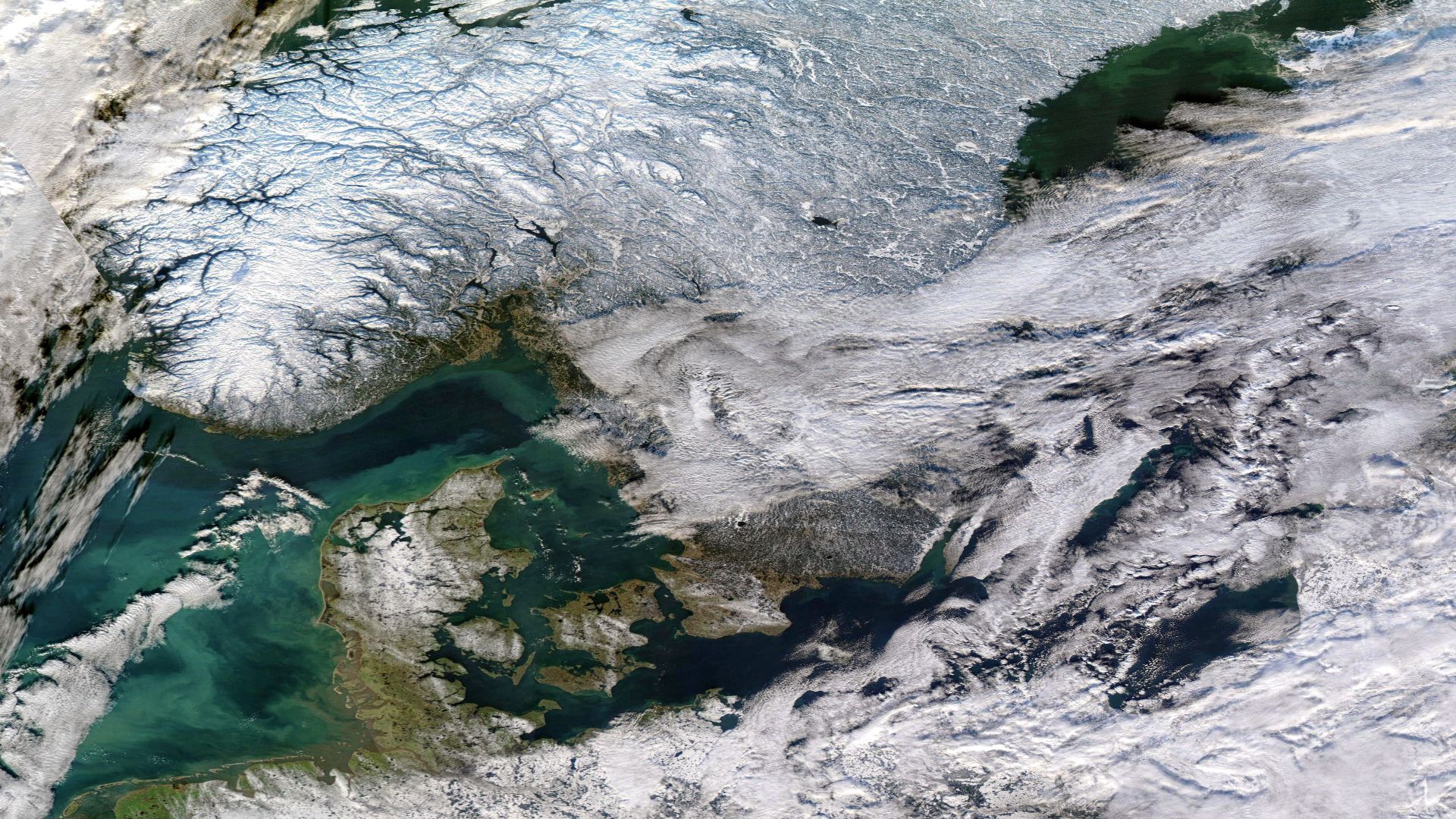 Scandinavia as seen by MODIS on board Aqua satellite on 16 January 2017.