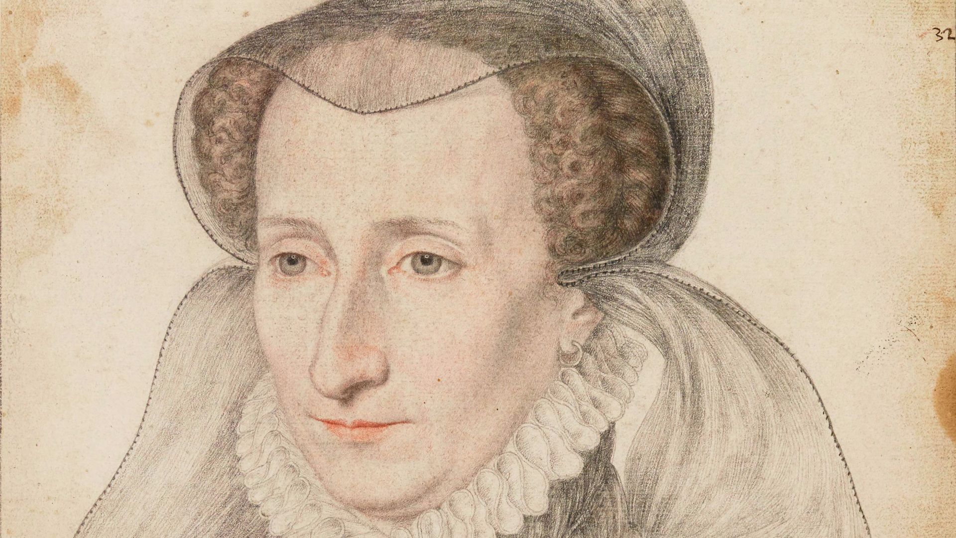 Portrait au crayon de Jeanne d'Albret, reine de Navarre. Recueil. Portraits dessinés de la Cour de France.