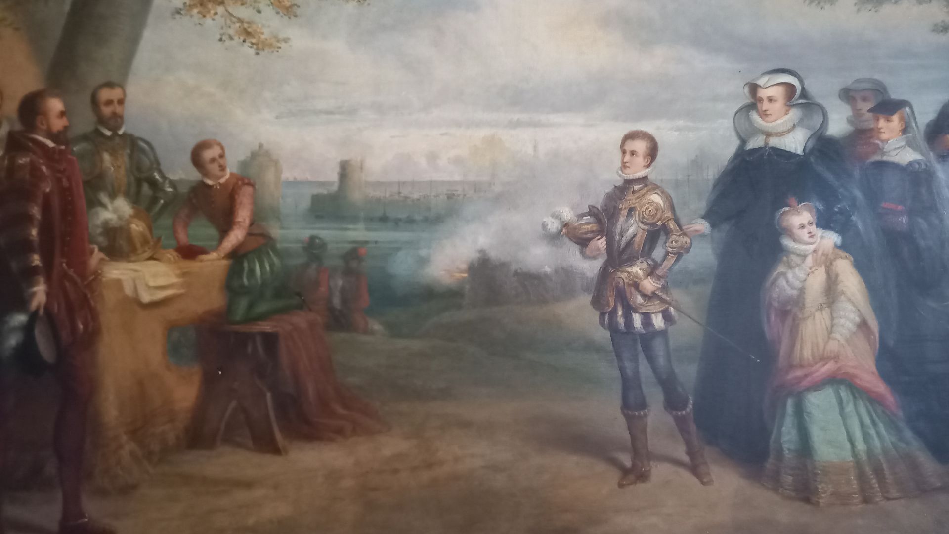 Jeanne d'Albret présentant son fils à l'armée protestante, huile sur bois de PierreAntoine de Labouchère, 1868 (détail central)