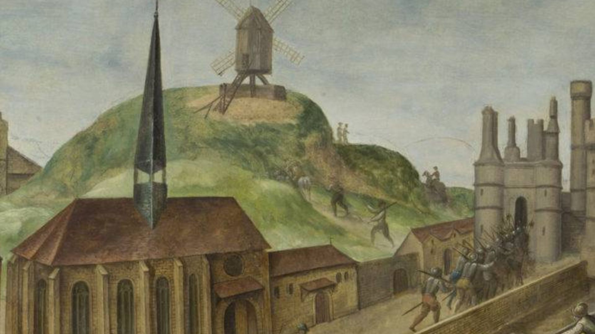 La topographie, manipulée, est adaptée au désir de montrer ensemble les lieux principaux de cette tragédie. On reconnaît à gauche l'église du couvent des Grands-Augustins (aujourd’hui disparue) où sonna le tocsin qui déclencha les tueries, la Seine et le 